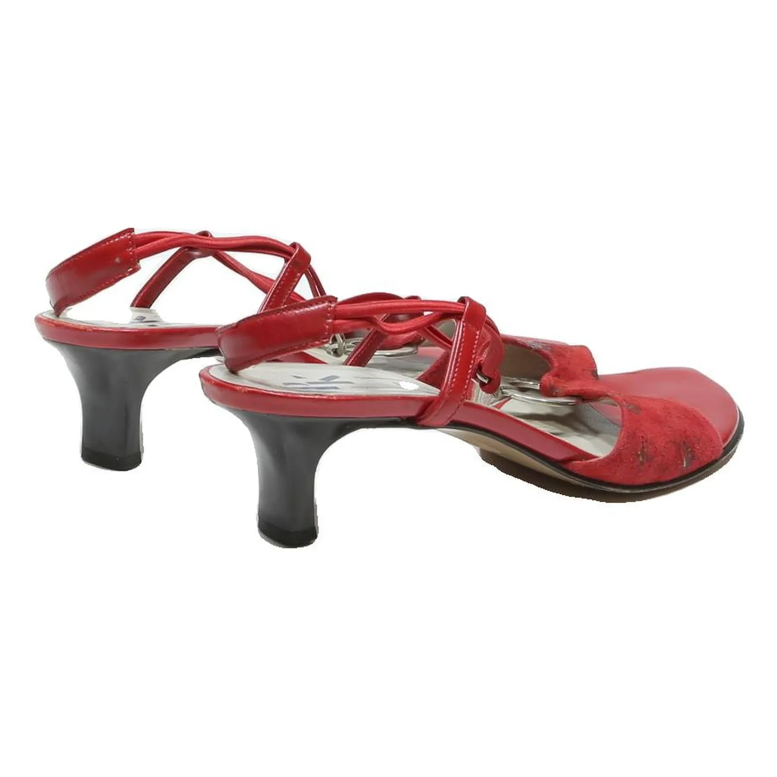 PETEER KAISER Womens Red Slingback Leather Kitten Heel Sandals UK 4.5 Summer Sale Teva Sandals