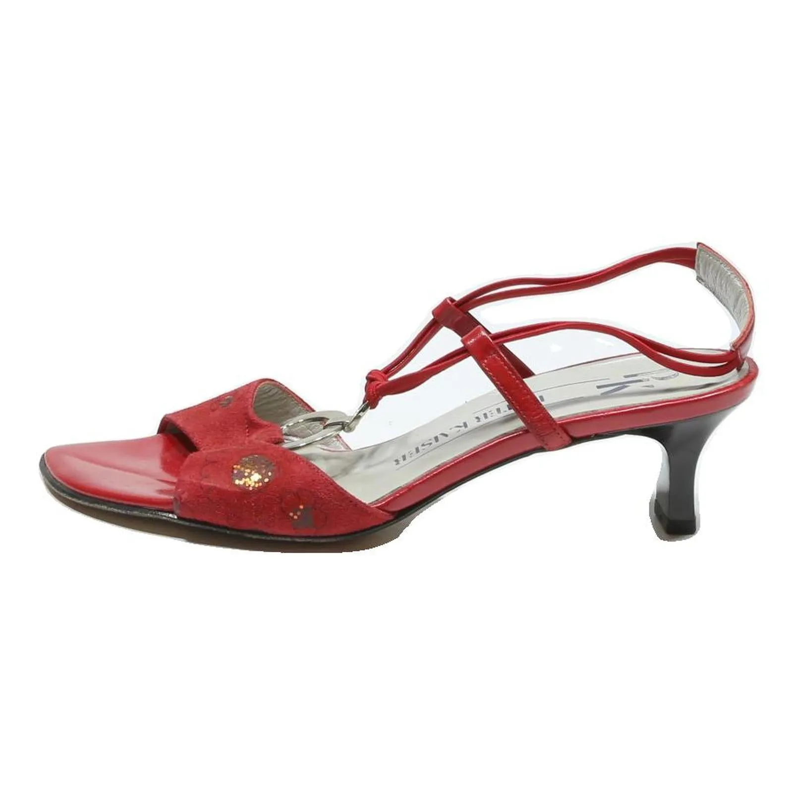 PETEER KAISER Womens Red Slingback Leather Kitten Heel Sandals UK 4.5 Summer Sandals Size 15