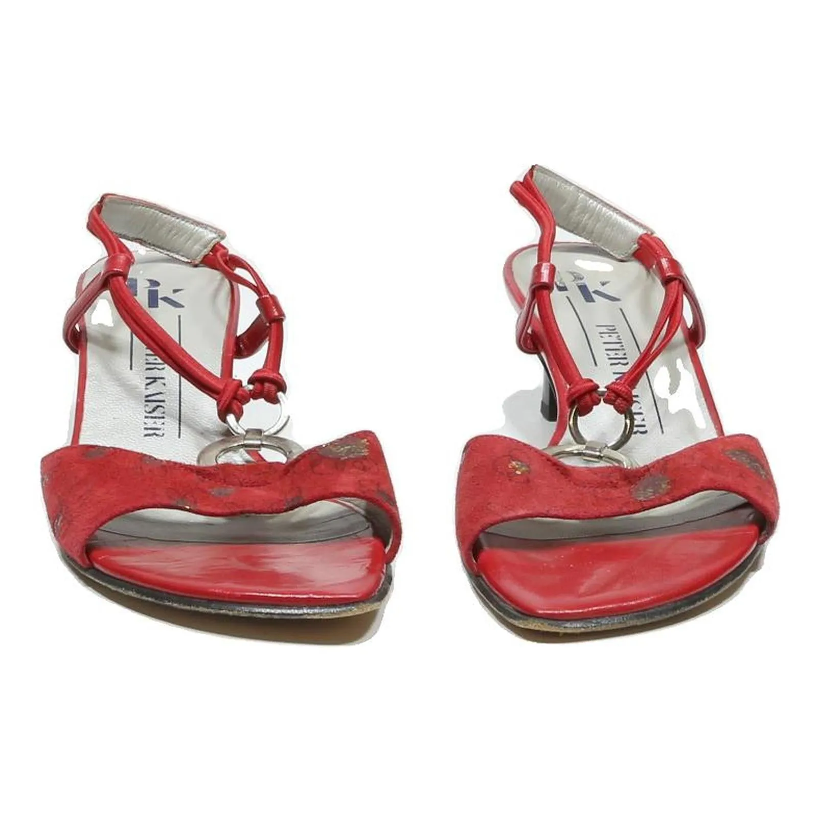 PETEER KAISER Womens Red Slingback Leather Kitten Heel Sandals UK 4.5 Summer Hotel Sandals Mexique