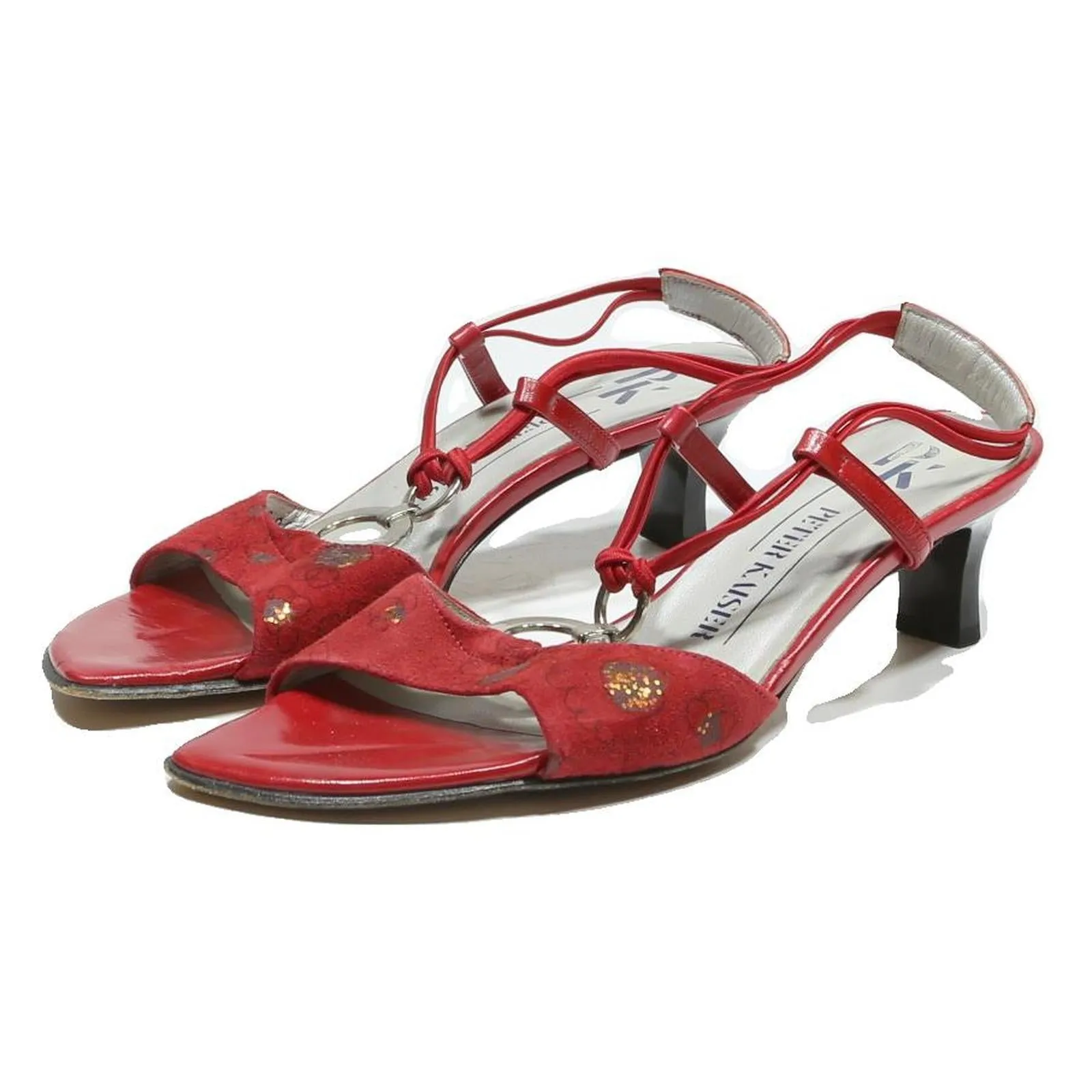 In Antigua PETEER KAISER Womens Red Slingback Leather Kitten Heel Sandals UK 4.5 Summer