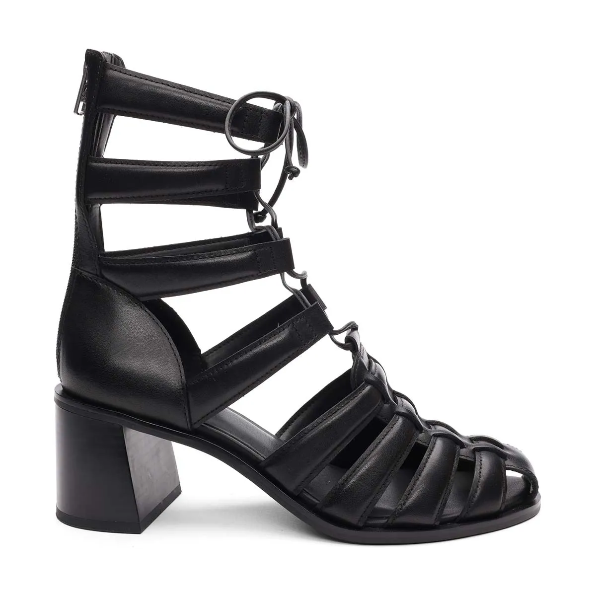 Juvia Chunky Heel Gladiator Pointed Toe Boots