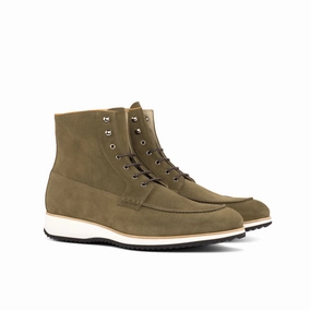 Motorcycle Street Boots Khaki Suede Moc-Toe Boots