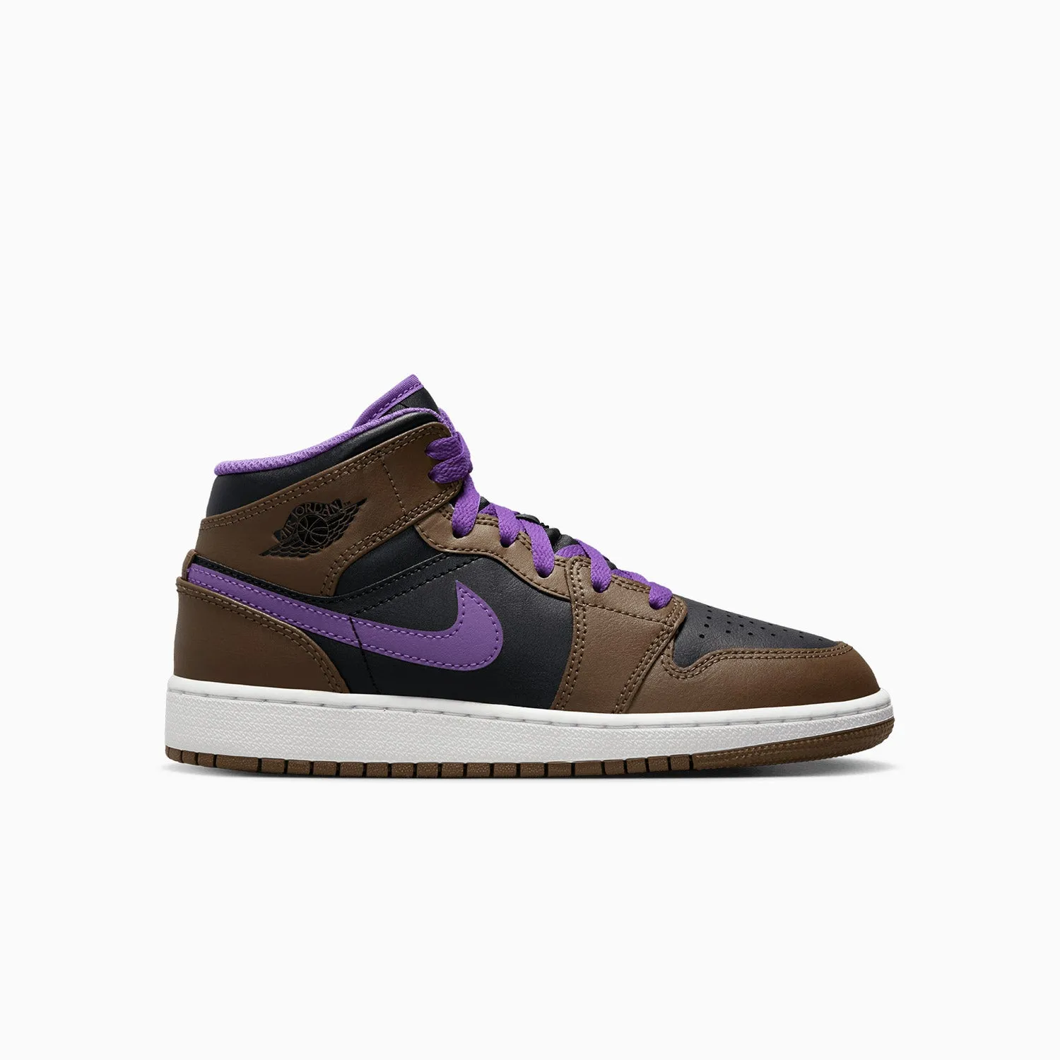 Kid's Air Jordan 1 Mid "Purple Mocha" Grade School Leather Sneakers