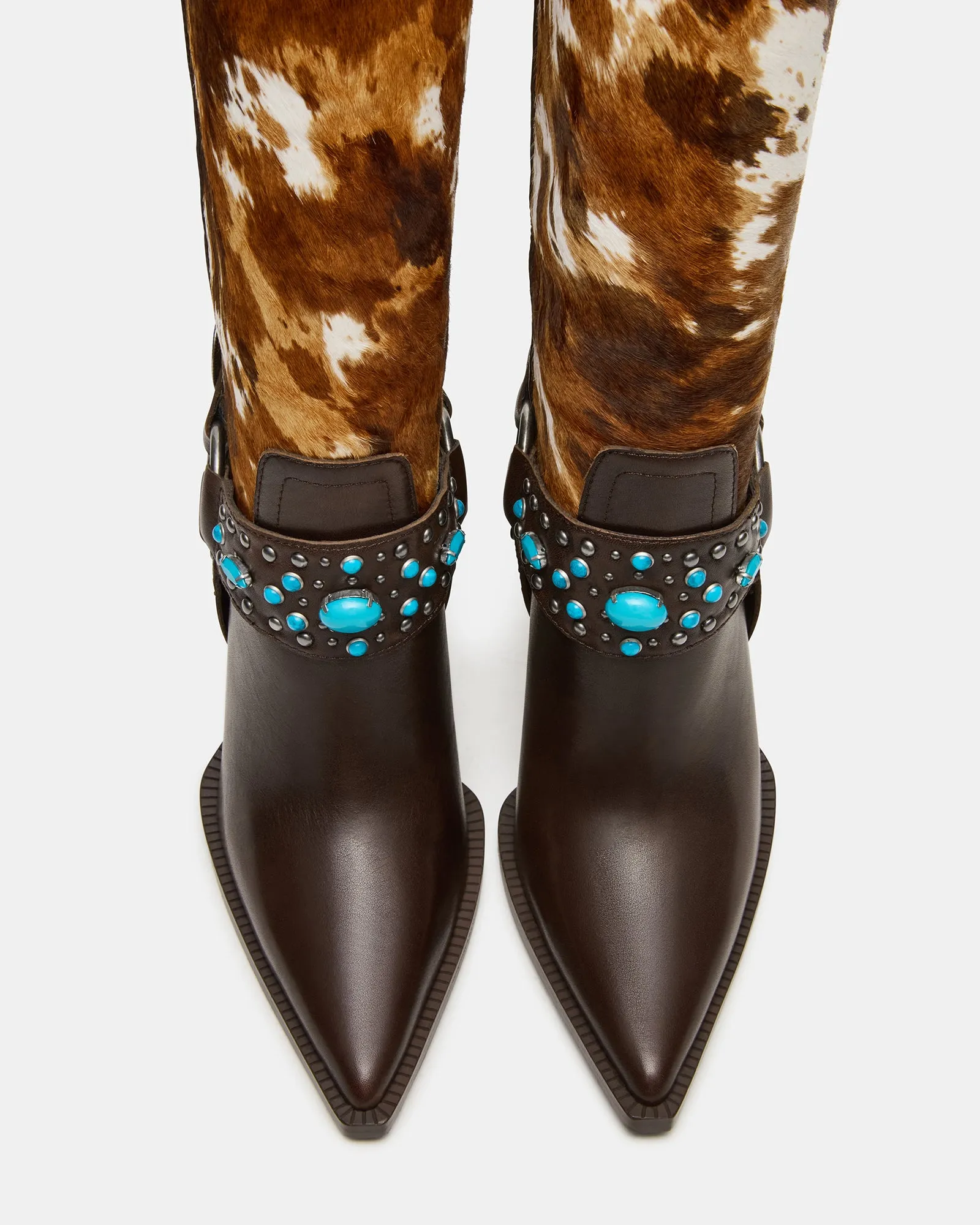 KOLT BROWN COW PRINT Studded Cowboy Boots