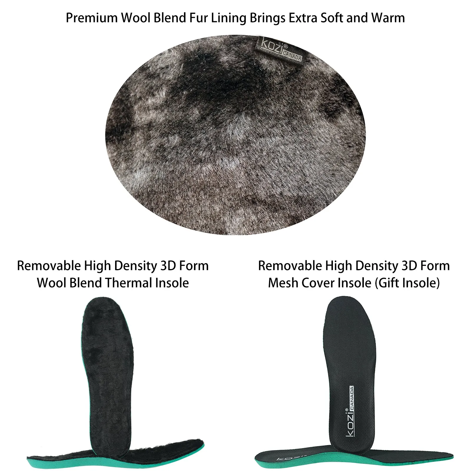 Suede Cowgirl Boots KOZI Canada Waterproof Women Boot HF2614 Knee High Winter Fur Casual Boot Black Wide Calf