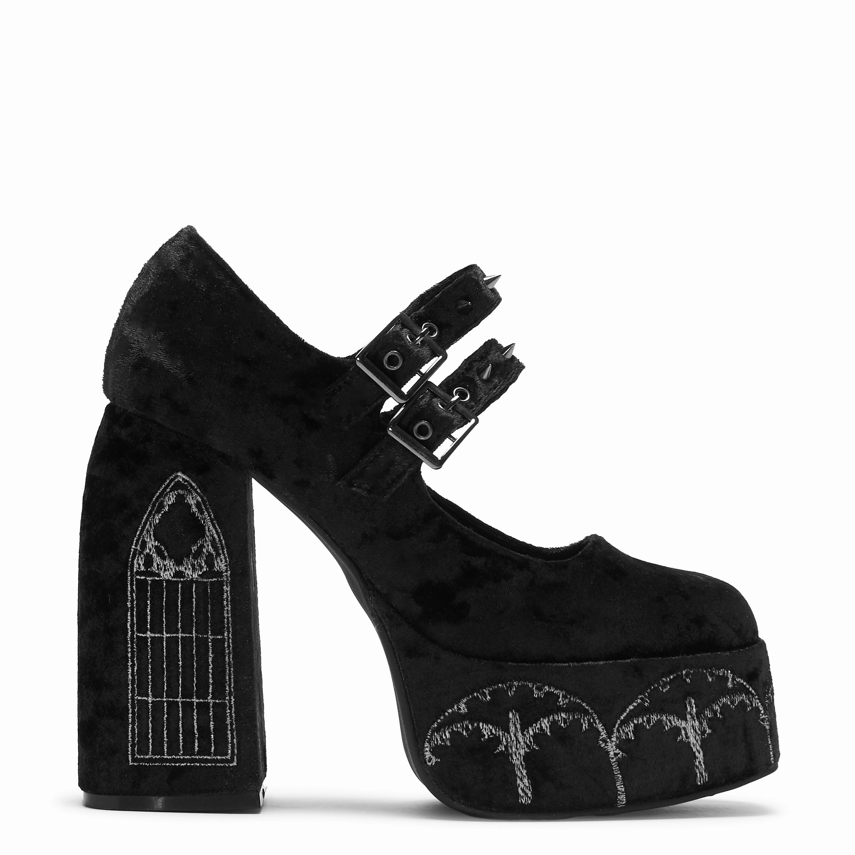 Lady Menace Grunge Crushed Velvet Heels - Black Fold Over Boots