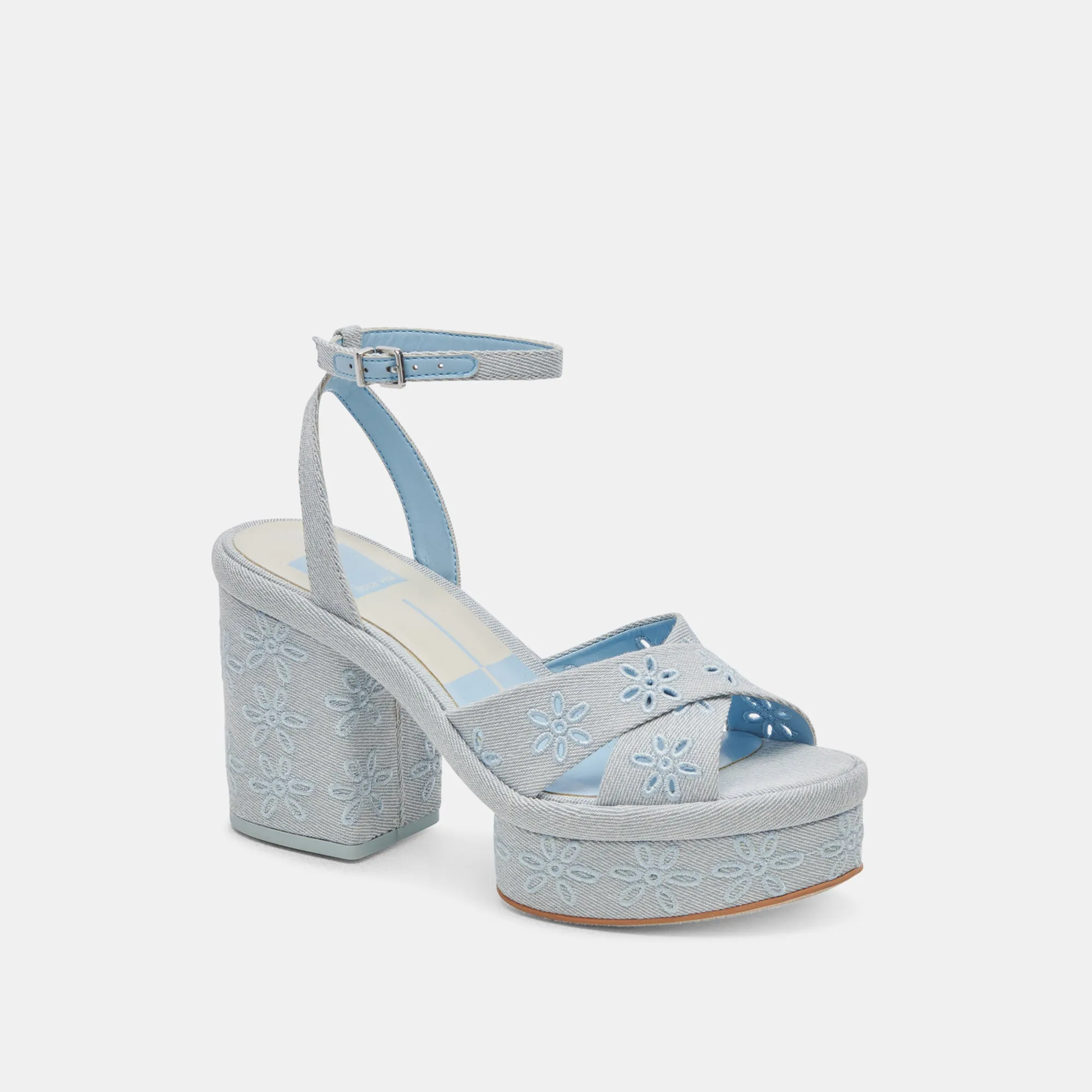 High Heel Shoe Perfume Bottle LAISHA HEELS LIGHT BLUE FLORAL EYELET