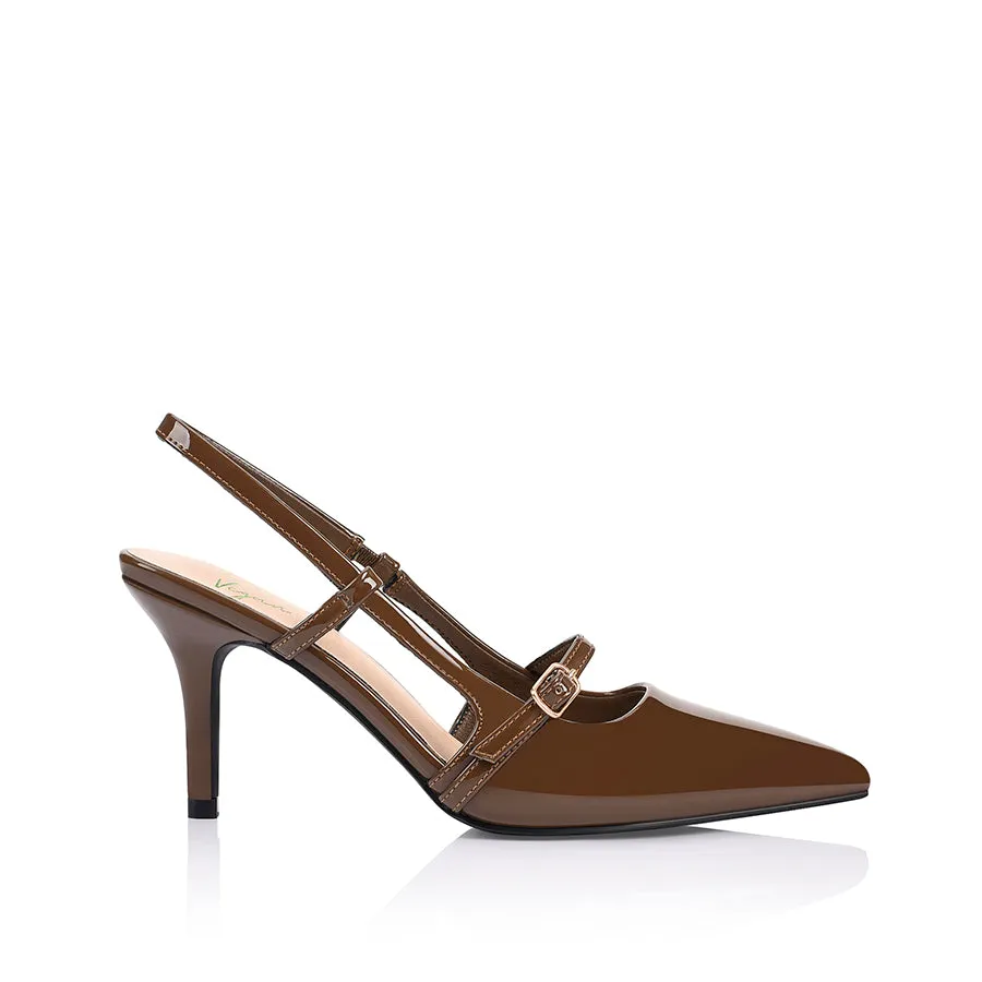Leia Slingback Stilettos - Cocoa Brown Patent Amazon High Heels