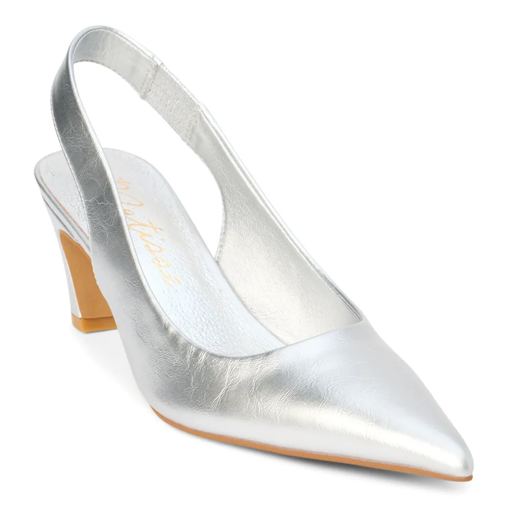 Leona Metallic Pointed Toe Slingback Pumps Pony Casual Shoes