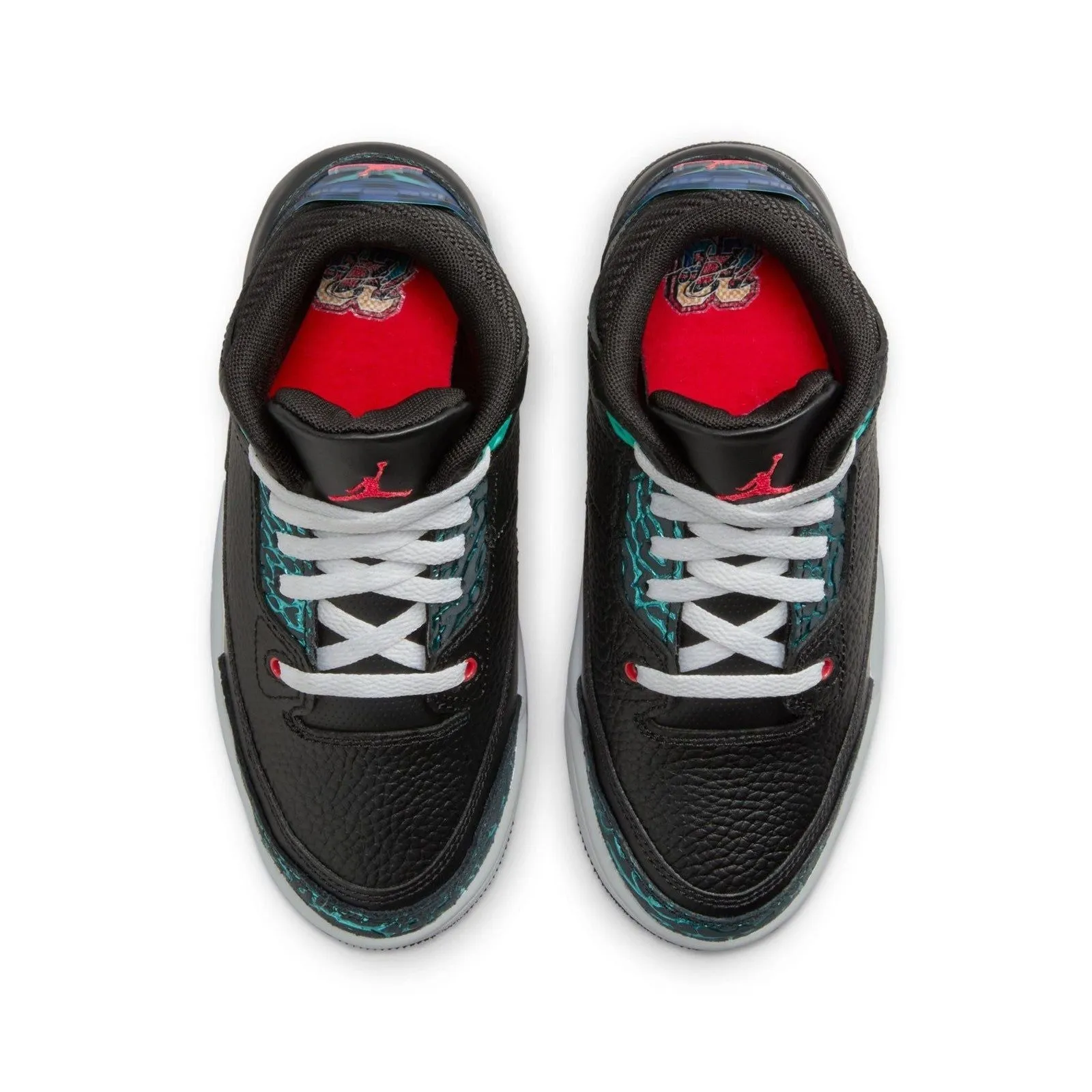 Nike Kid's Air Jordan 3 Retro PS Shoes - Black / Hyper Jade / Red / White Line Dance Sneakers