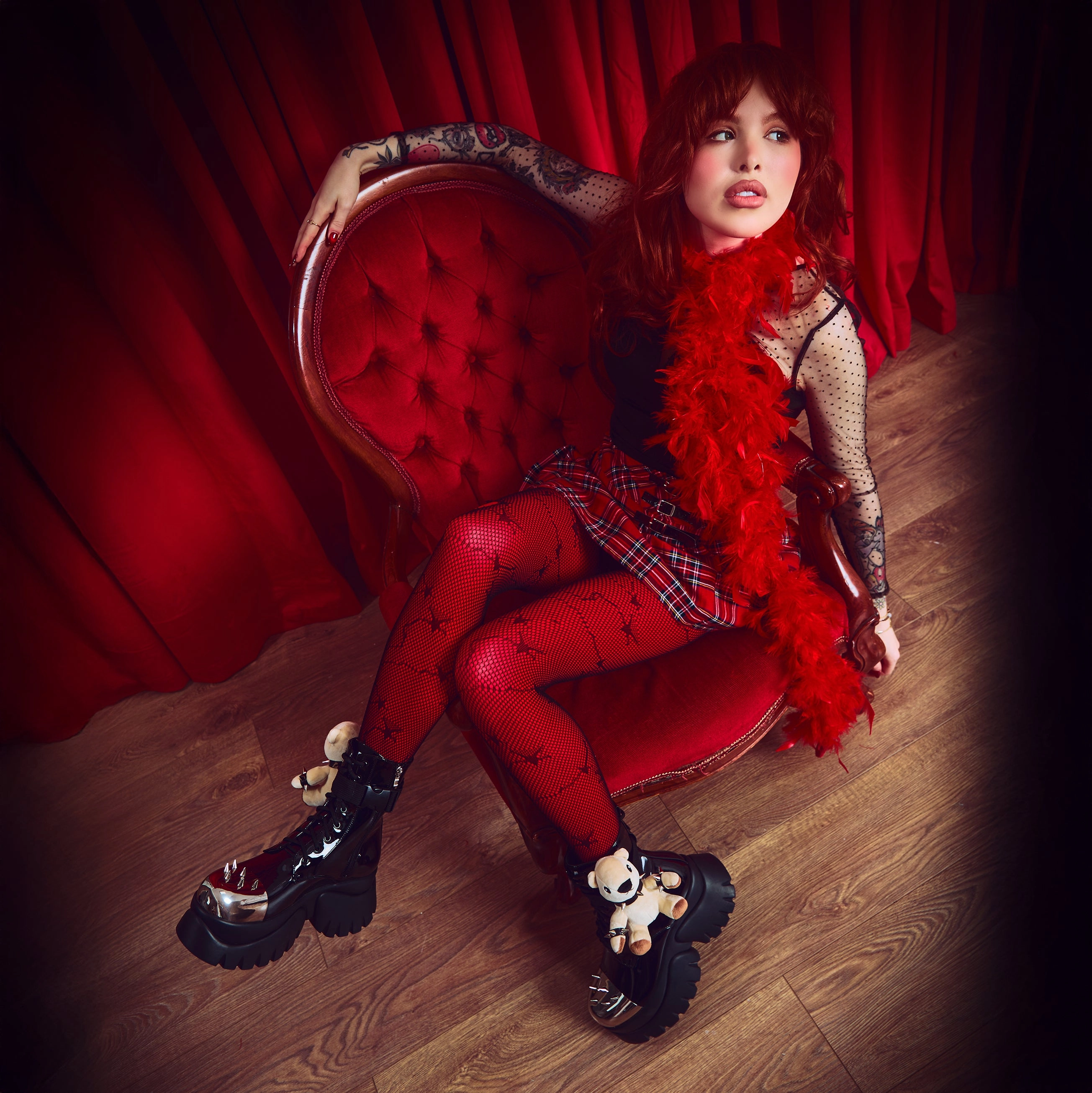 Black Lace Up Boots Eddies Teddy Platform Spiked Boots - Black