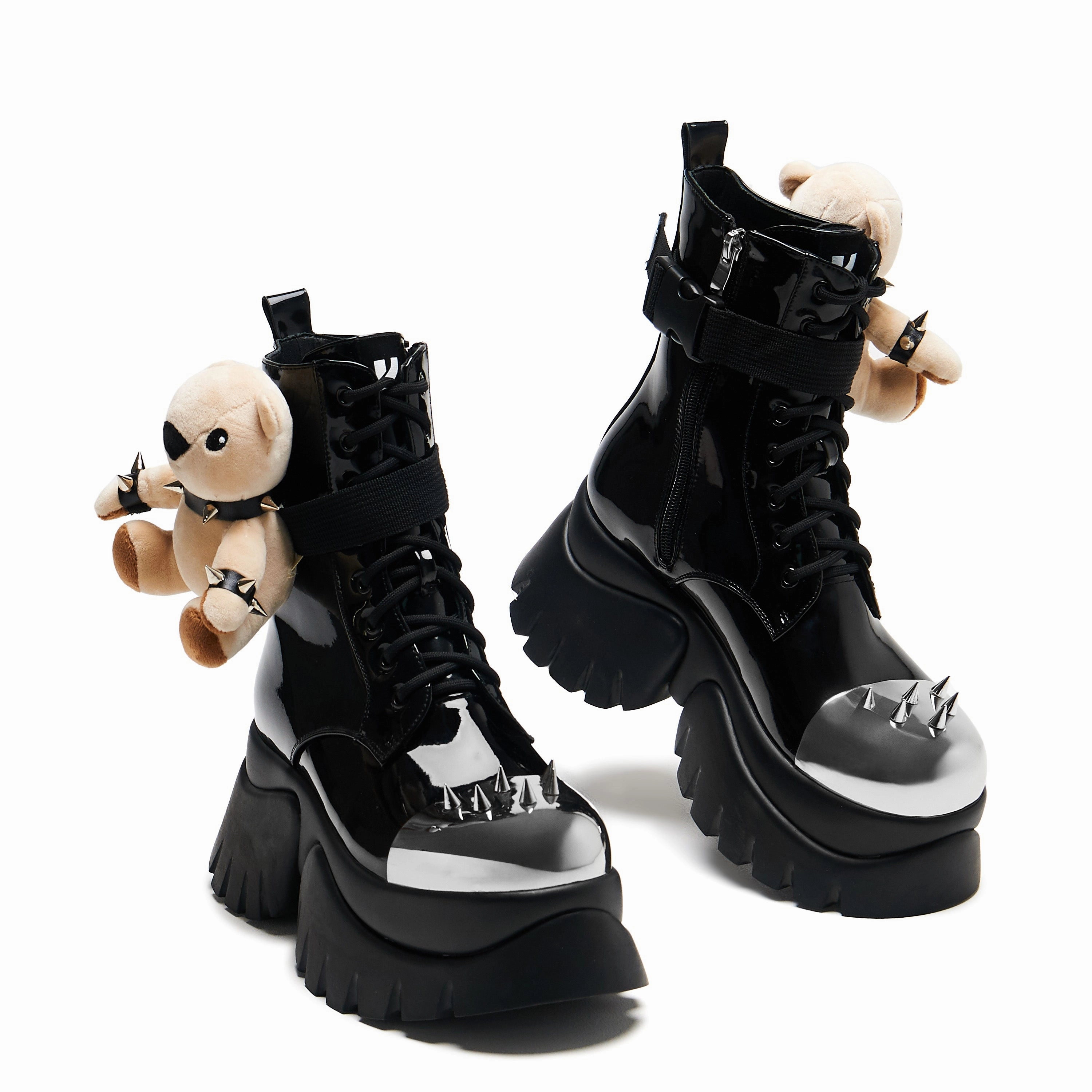 Eddies Teddy Platform Spiked Boots - Black Safety Boots