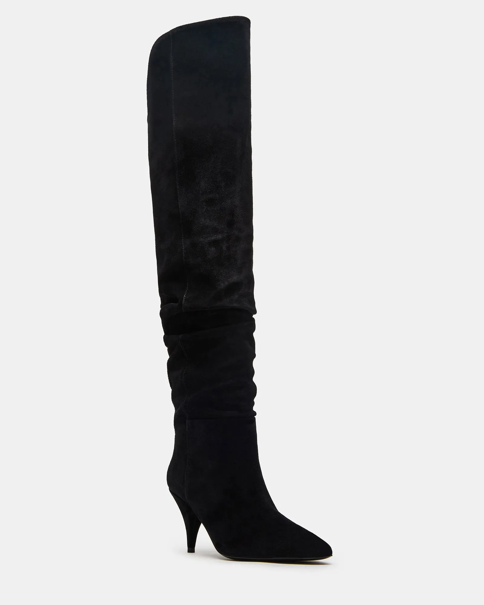 LINGER BLACK SUEDE Boots Knee High With Heel