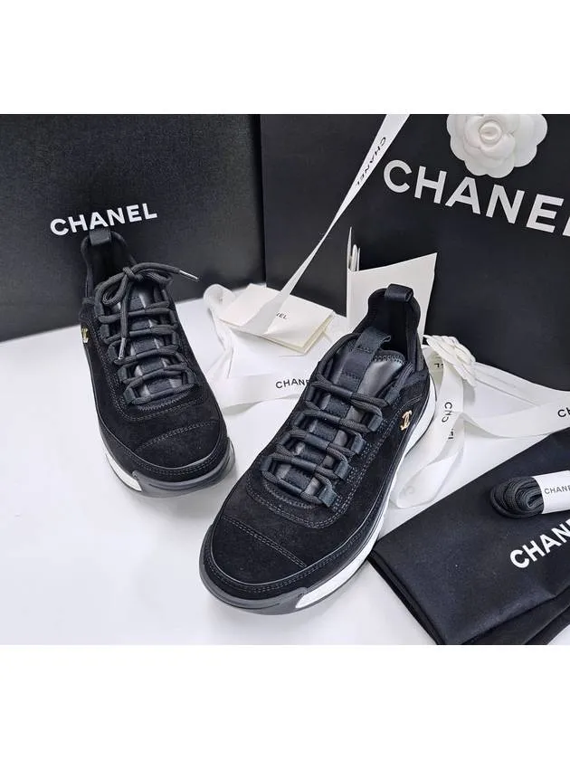 Logo Mixed Fibers Suede Low Top Sneakers Black Chanel Converse Knee High Sneakers