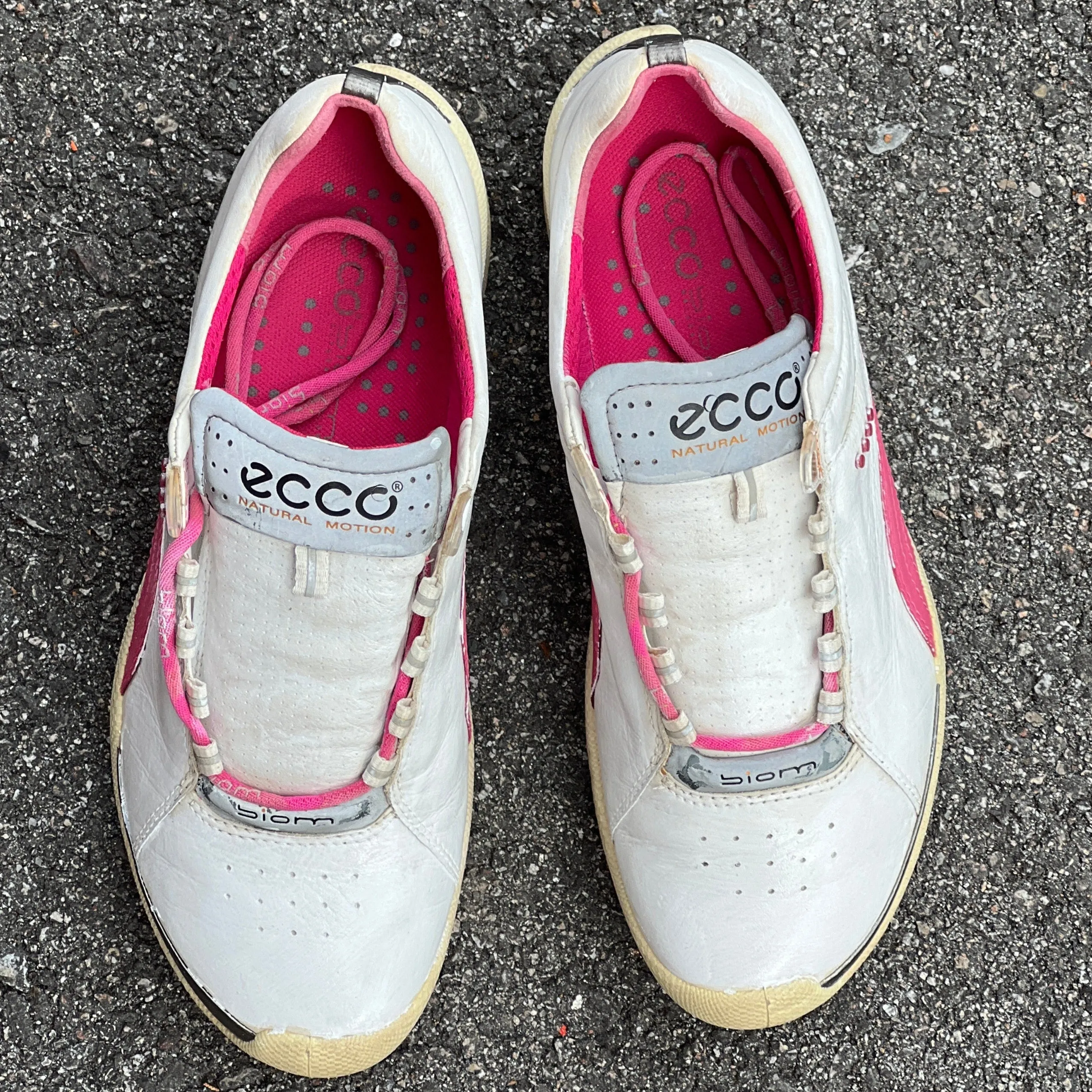 For Men Casual Womens Ecco  Biom Spikeless Golf Shoes 38EU -White/Pink- Hydromax Yak Leather