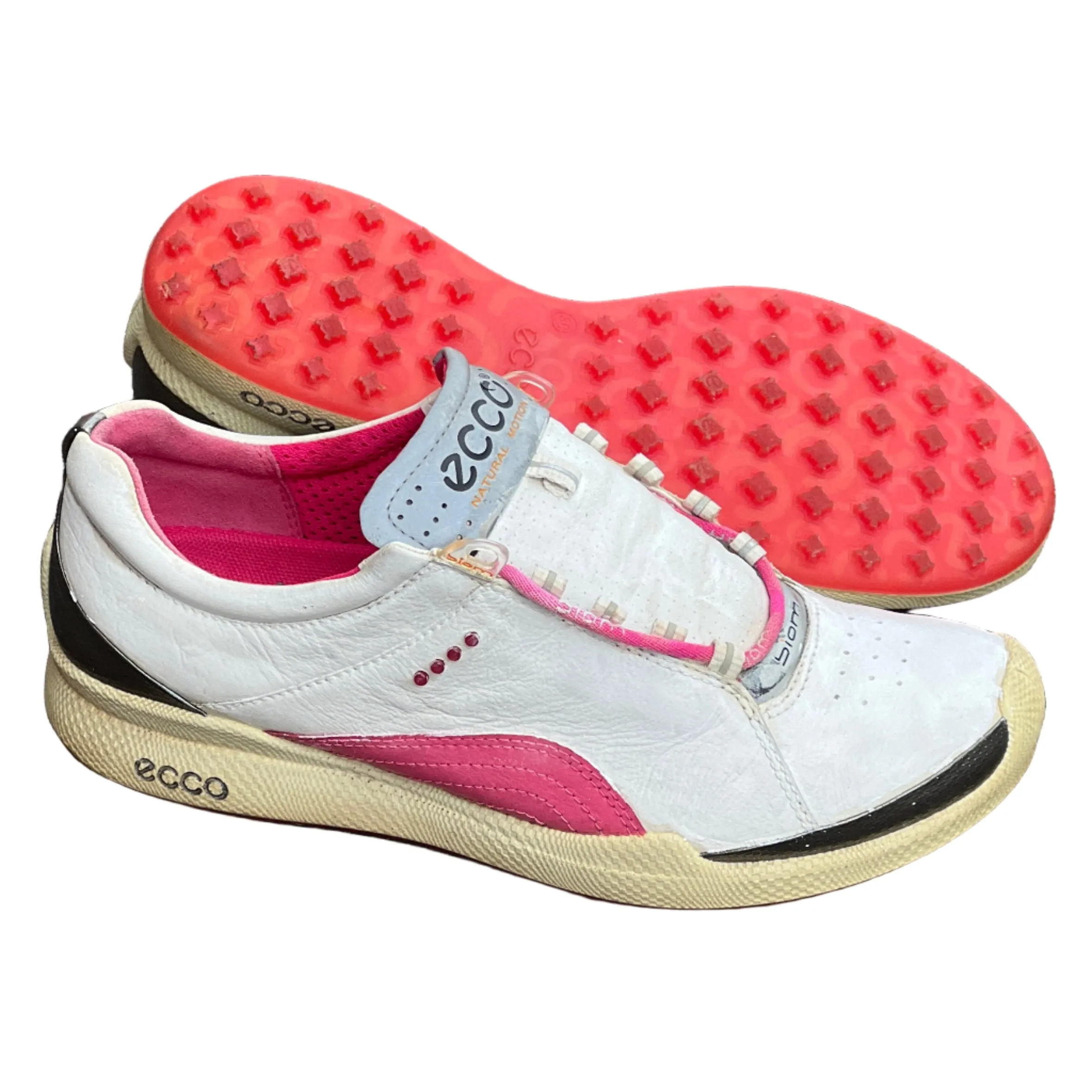 Womens Ecco  Biom Spikeless Golf Shoes 38EU -White/Pink- Hydromax Yak Leather Lacoste Carnaby Paris Casual Shoes