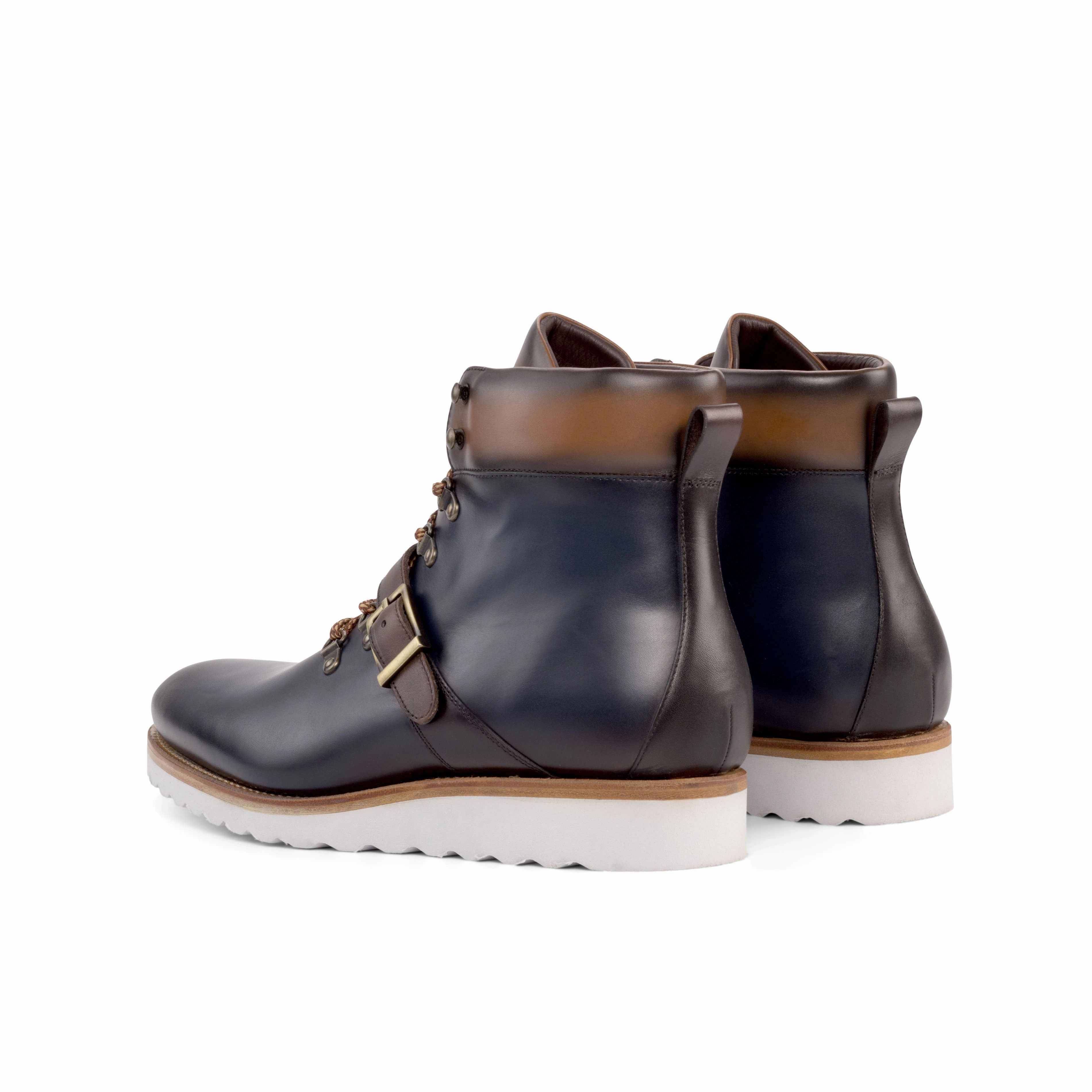 Navy & Brown Calf Hiking Wedge Boots Warm Winter Boots