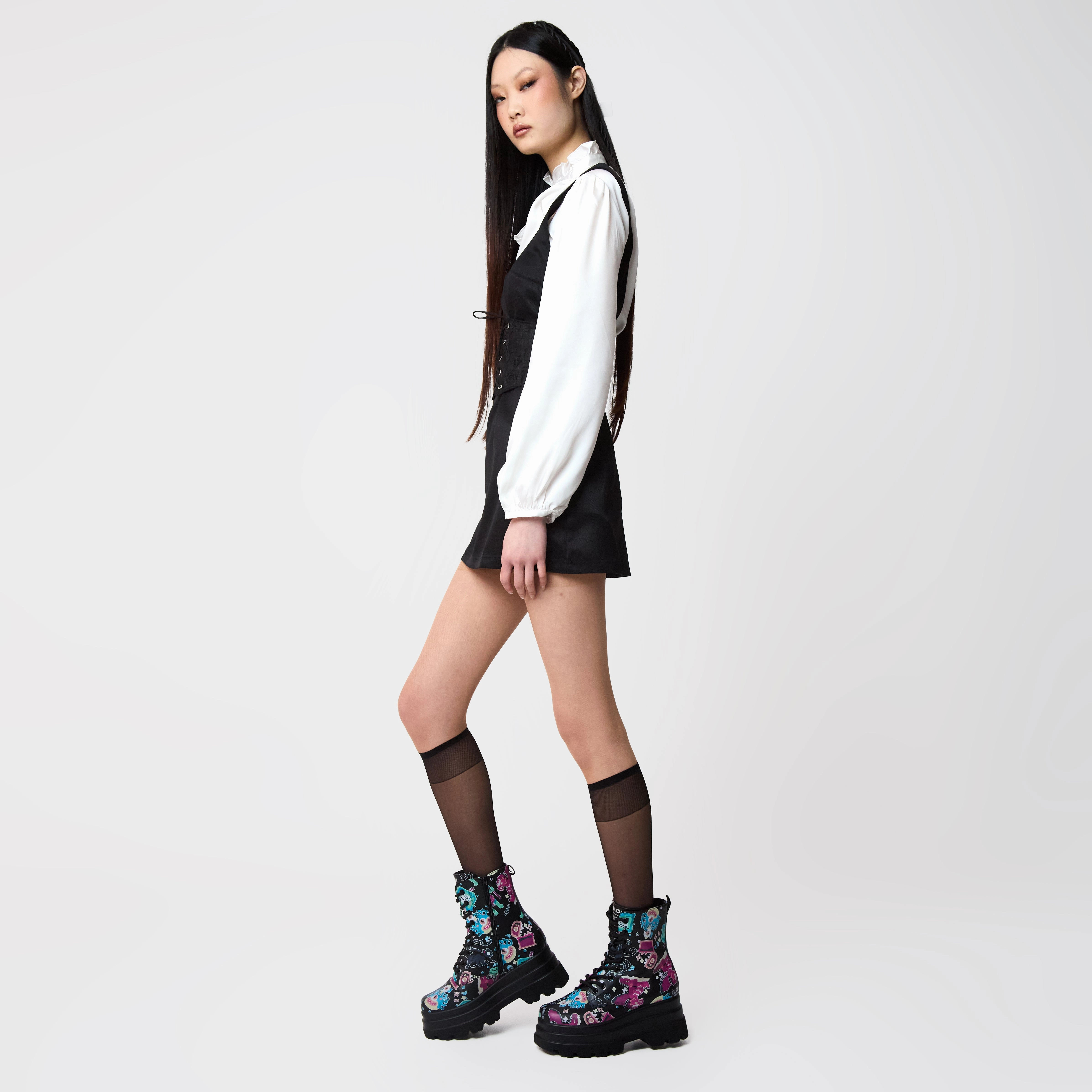 Lotta Monsters Trident Platform Boots - Black Multi Moto Boots Doc Marten