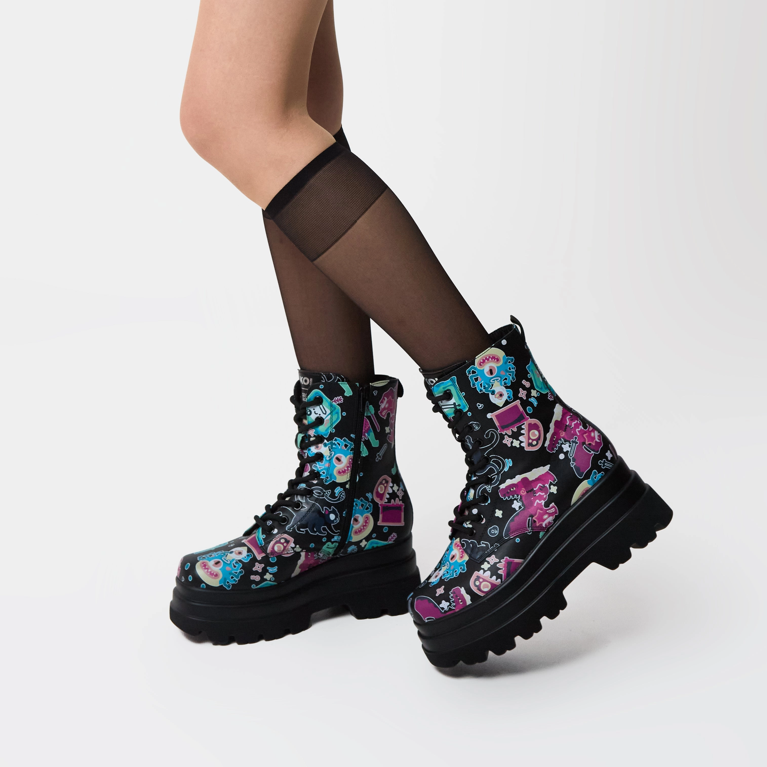 Lotta Monsters Trident Platform Boots - Black Multi Ariat Suede Boots