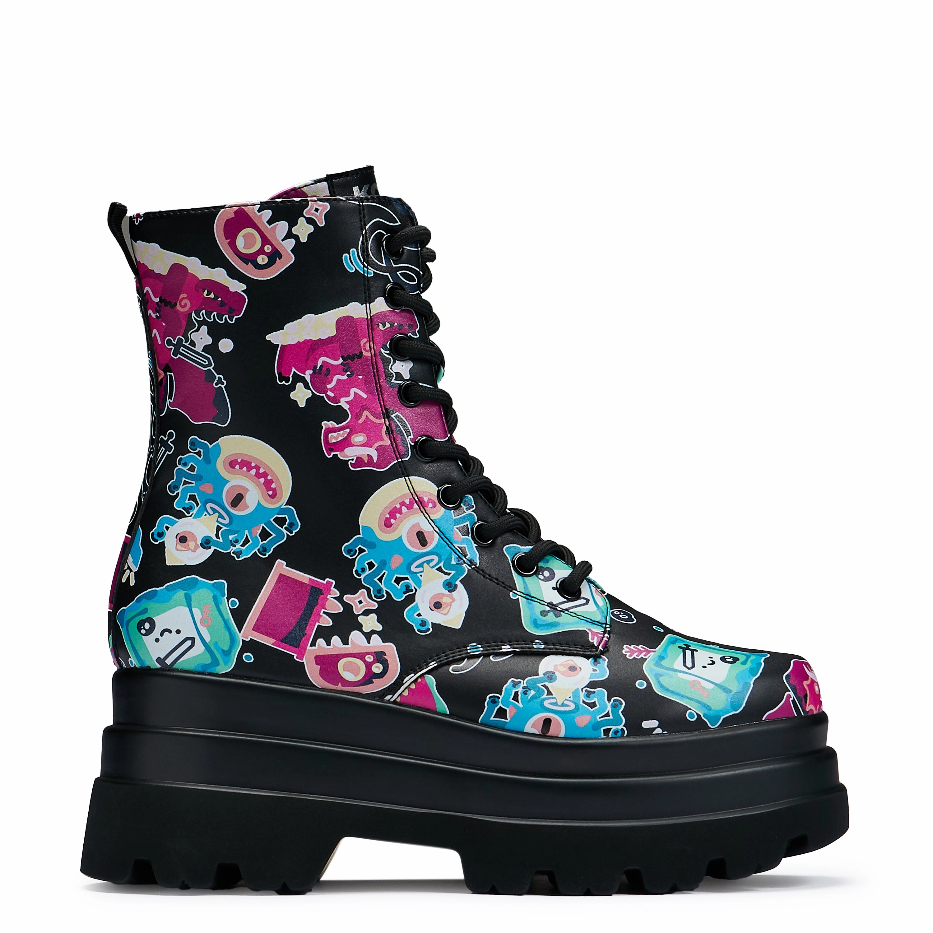 Rubber Rain Boots Lotta Monsters Trident Platform Boots - Black Multi