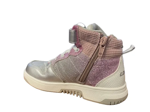 Lotto scarpa da ginnastica alta da ragazza Rocket AMF III Mid Glitter CL S 218170 9DX metal silver-white-pale mauve Wide Width Walking Sneakers