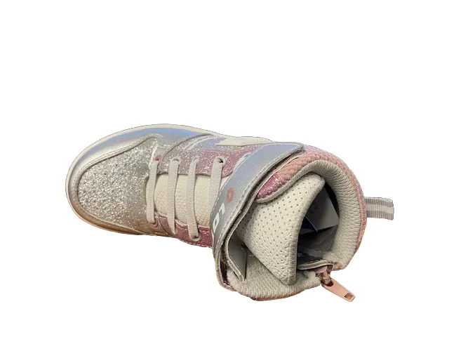 Lotto scarpa da ginnastica alta da ragazza Rocket AMF III Mid Glitter CL S 218170 9DX metal silver-white-pale mauve White Walking Sneakers