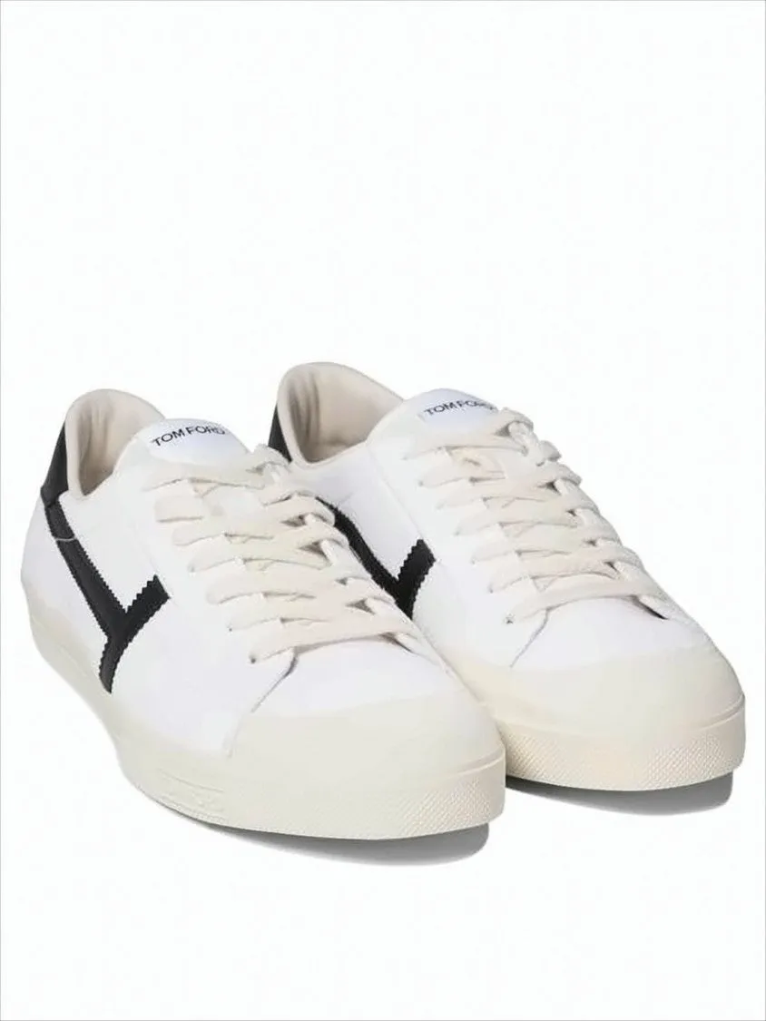 Reelwind Sneakers Low-Top White Leather Sneakers With Black Zigzag Stripe