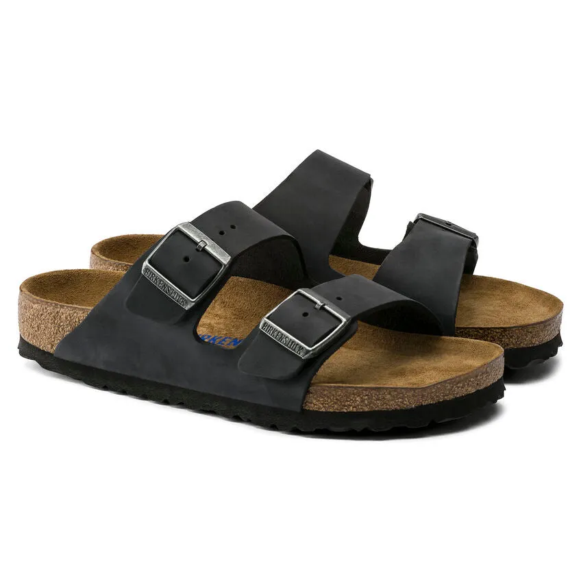 Across Sandals BIRKENSTOCK ARIZONA SOFT FOOTBED SANDAL - BLACK OILED LEATHER
