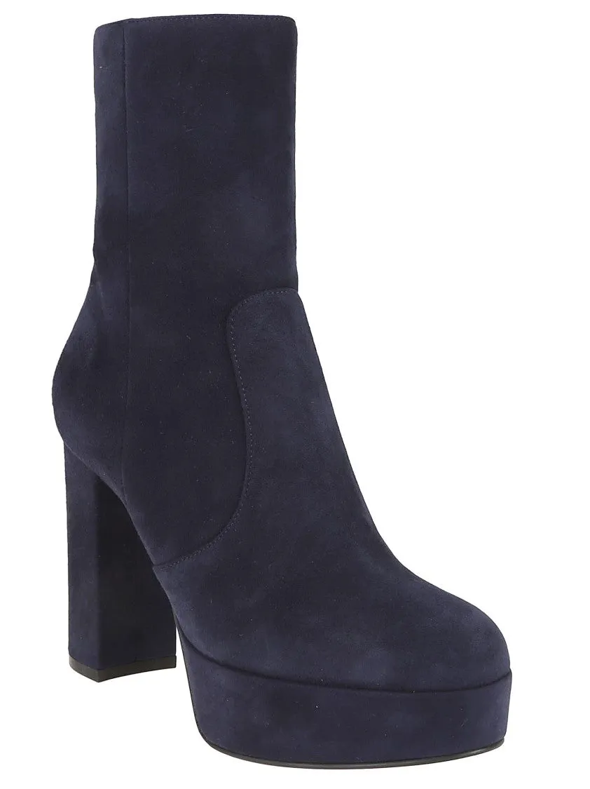 Platform Blue Suede Ankle Boots Martens Floral Boots