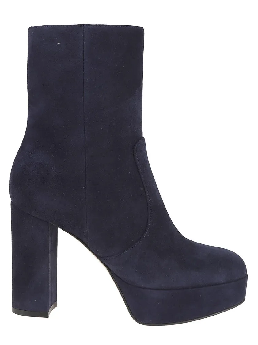 Cowboy Boots Snakeskin Platform Blue Suede Ankle Boots