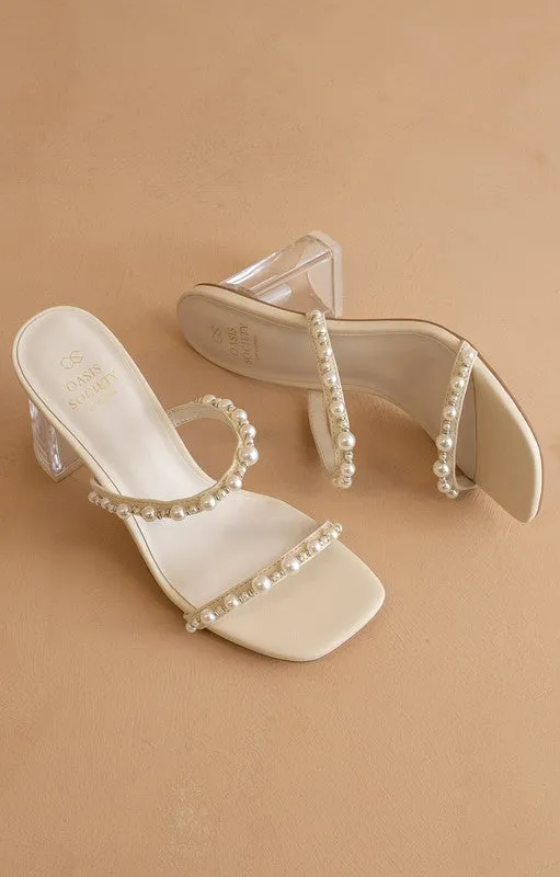 Pearlina Block Heel Mule Sandal High Heel Shoe Ring Display