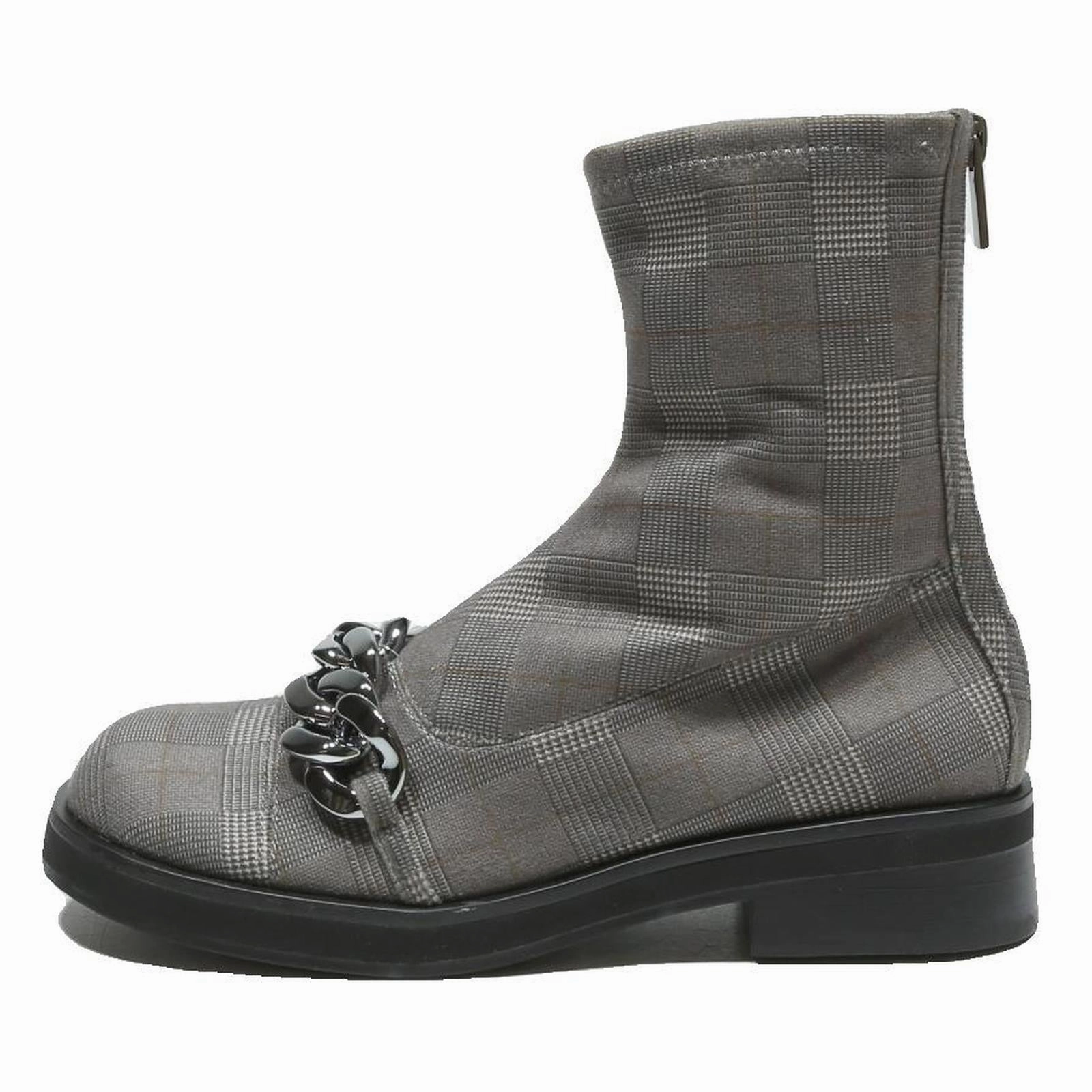 CHARLES & KEITH Womens Grey Check Ankle Boots Synthetic UK 3 Zip Detail Chain Womens Boots