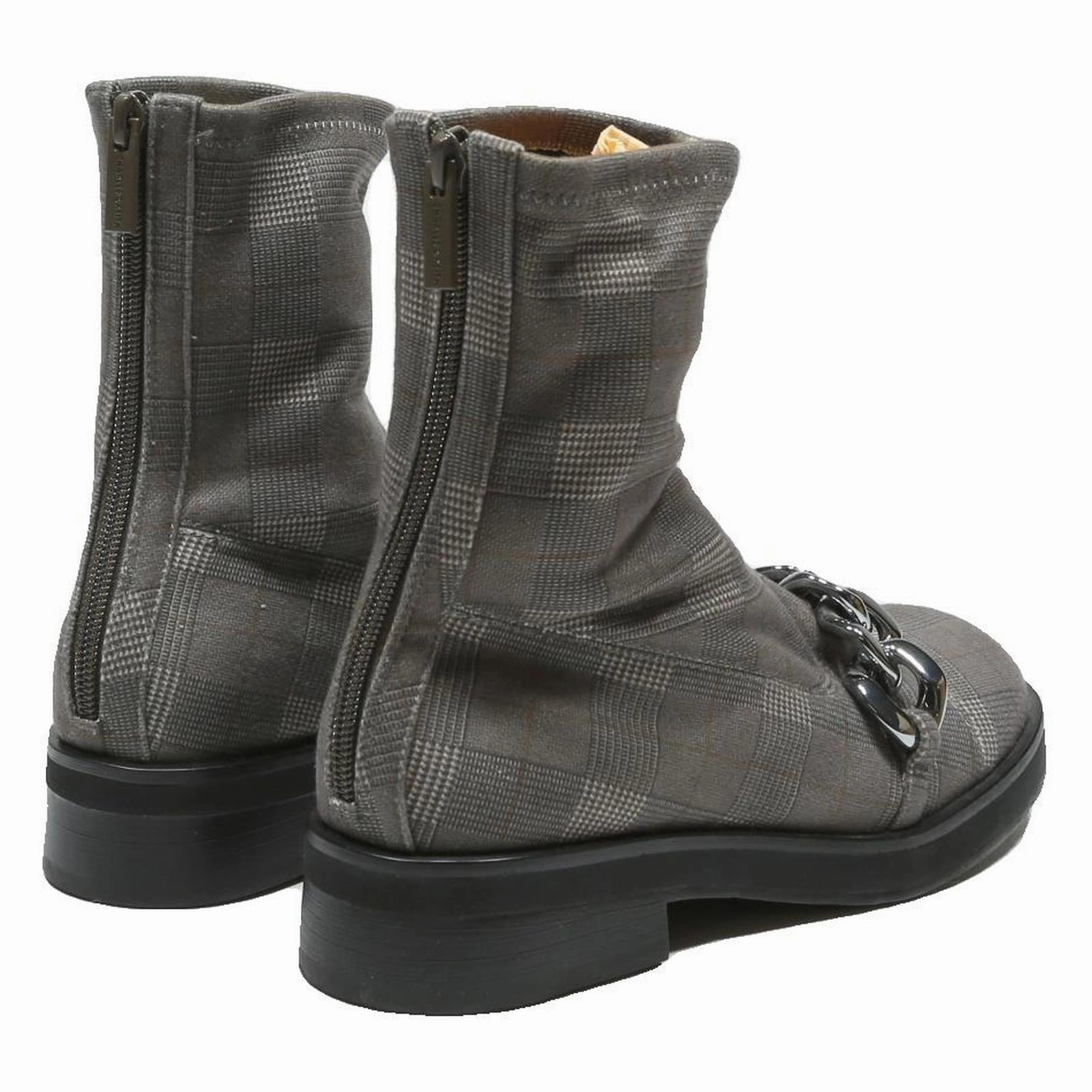 CHARLES & KEITH Womens Grey Check Ankle Boots Synthetic UK 3 Zip Detail Chain Knee High Boots On Sale