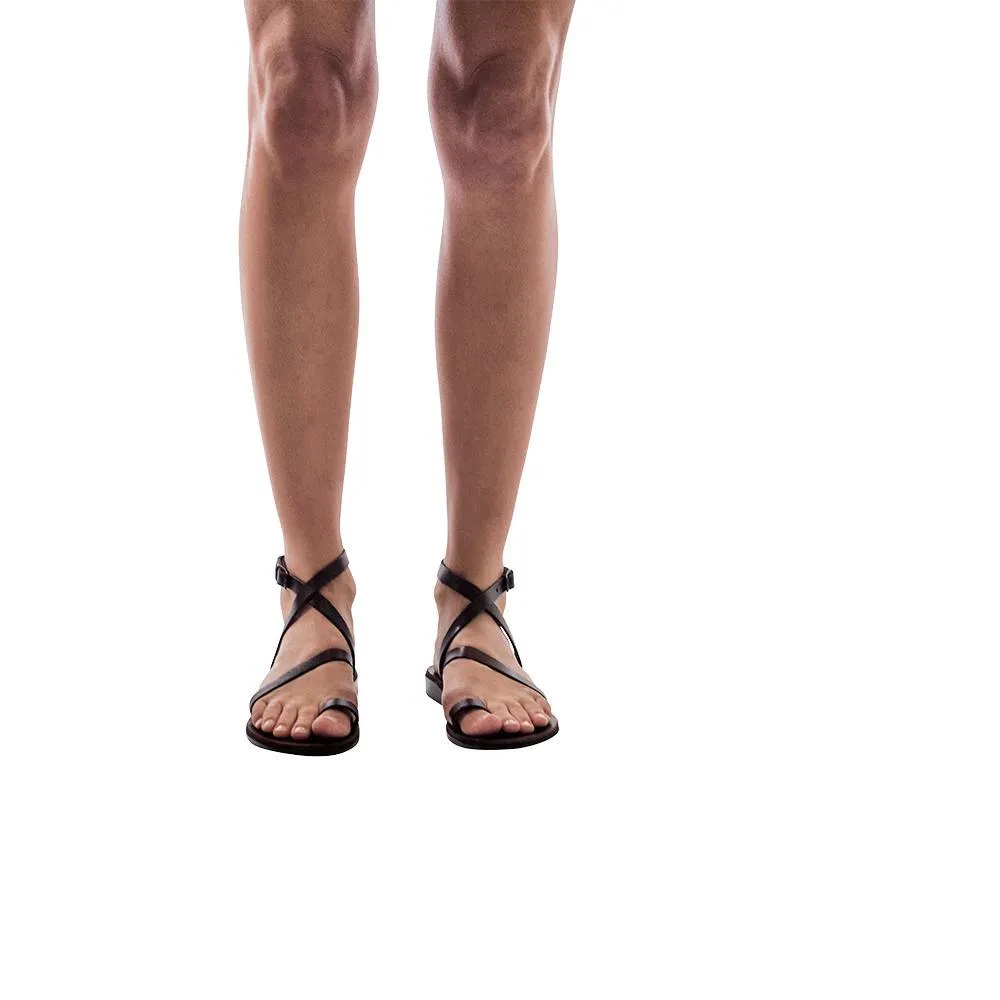 Mara - Leather Thin Ankle Strap Sandal | Black Hopara Sandals