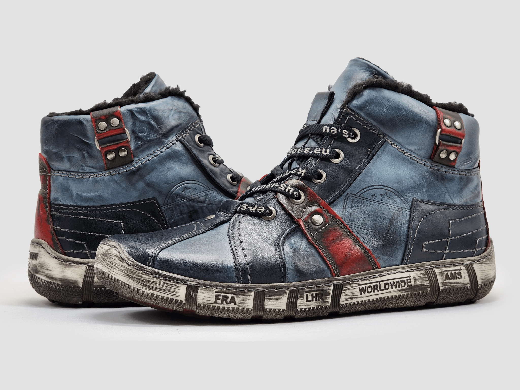 Boots With Insoles Men's Comfort Thick Wool-Lined Zip-Up Leather Boots - Navy