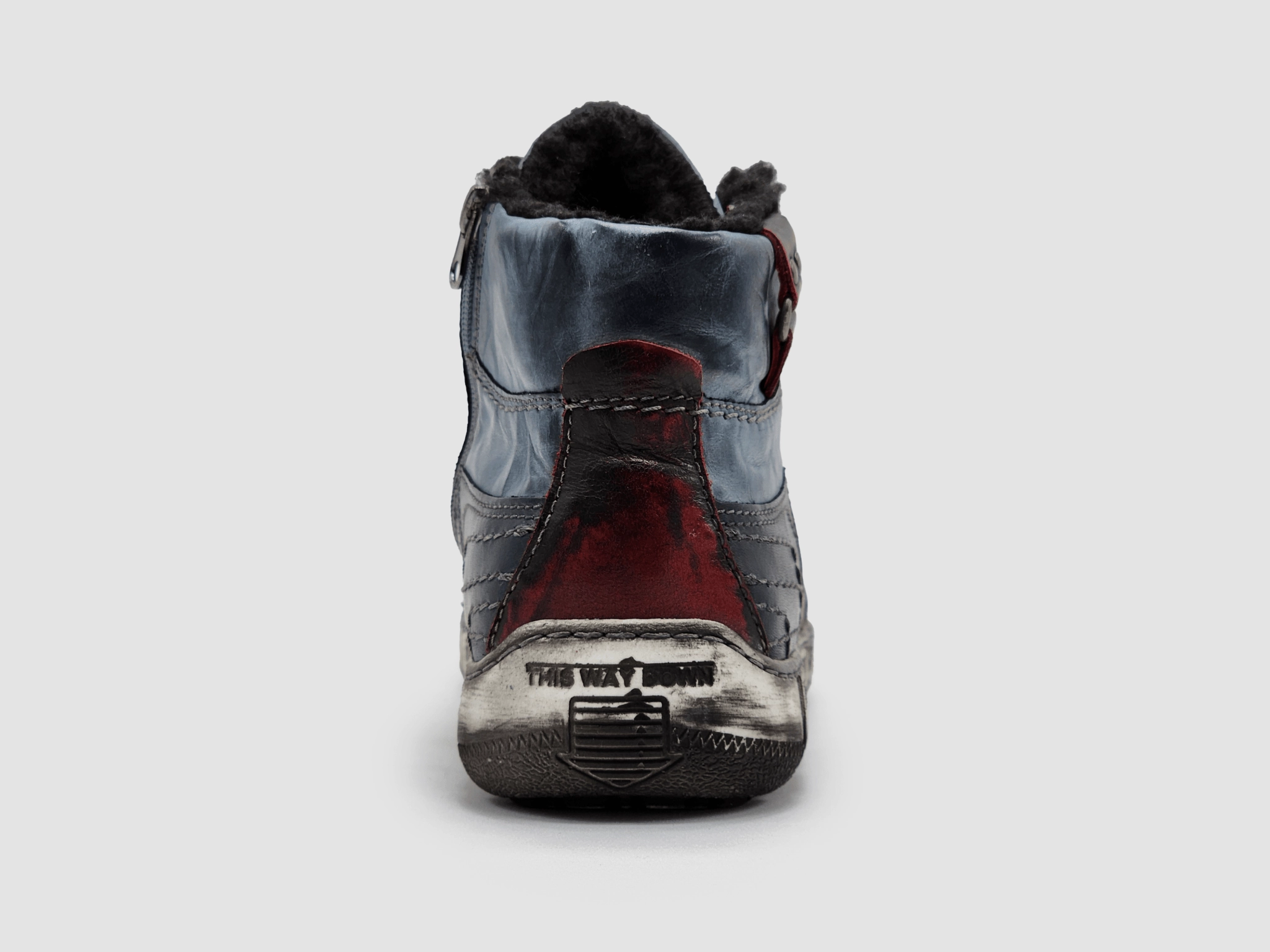 Grey Cowgirl Boots Men's Comfort Thick Wool-Lined Zip-Up Leather Boots - Navy