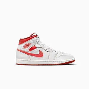 Men's Air Jordan 1 Mid SE "White Dune Red" Leather Nursing Sneakers