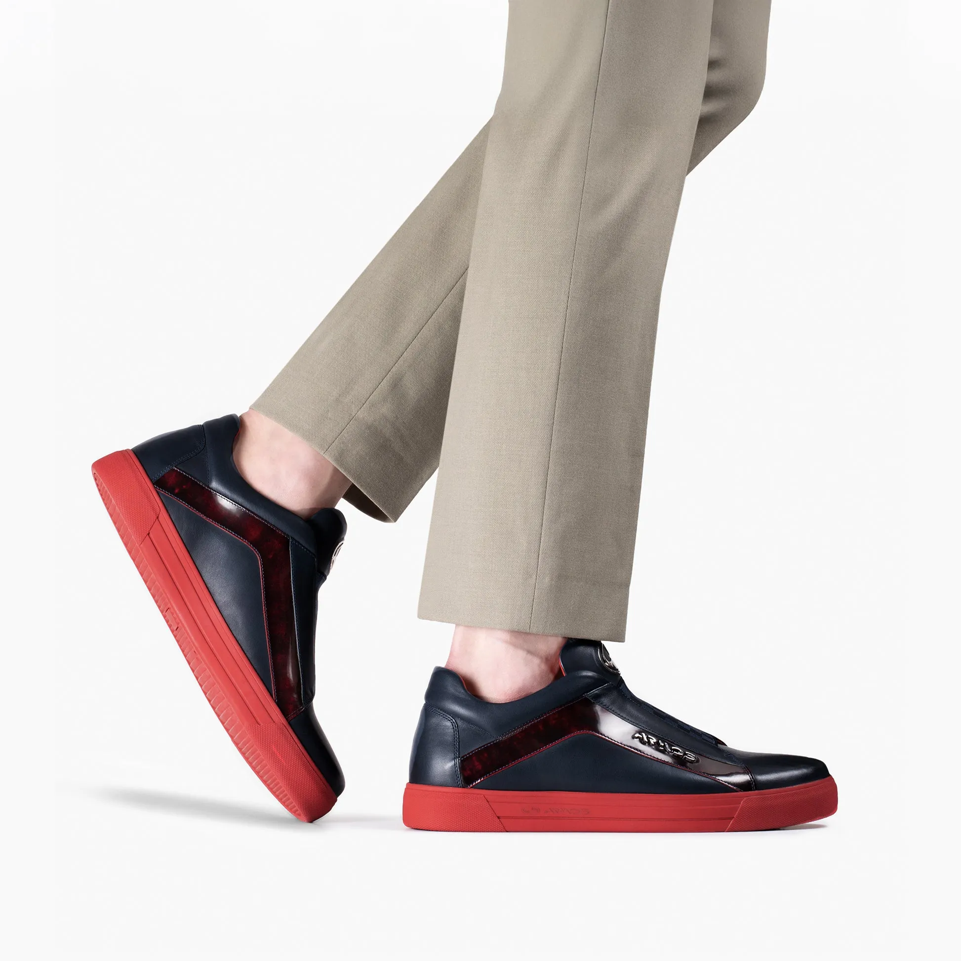 Men's Blue Chess Pattern Leather Sneaker Casual Dress