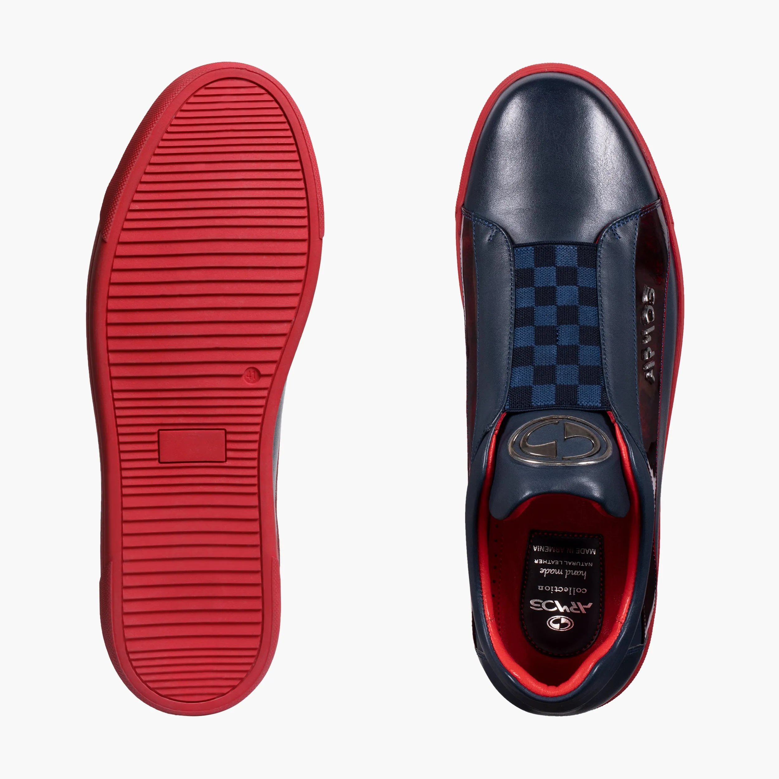 Leather Shoes Men's Blue Chess Pattern Leather Sneaker