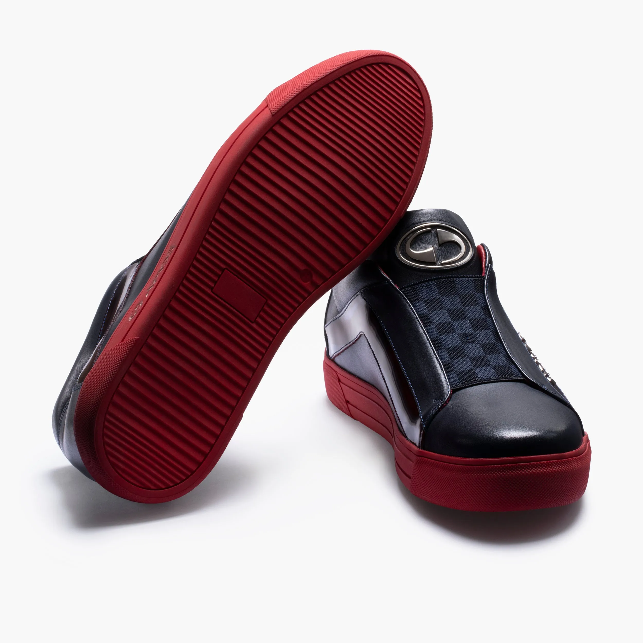 Casual Lightweight Soft Sole Mesh Comfort Orthopedic Shoes Men's Blue Chess Pattern Leather Sneaker