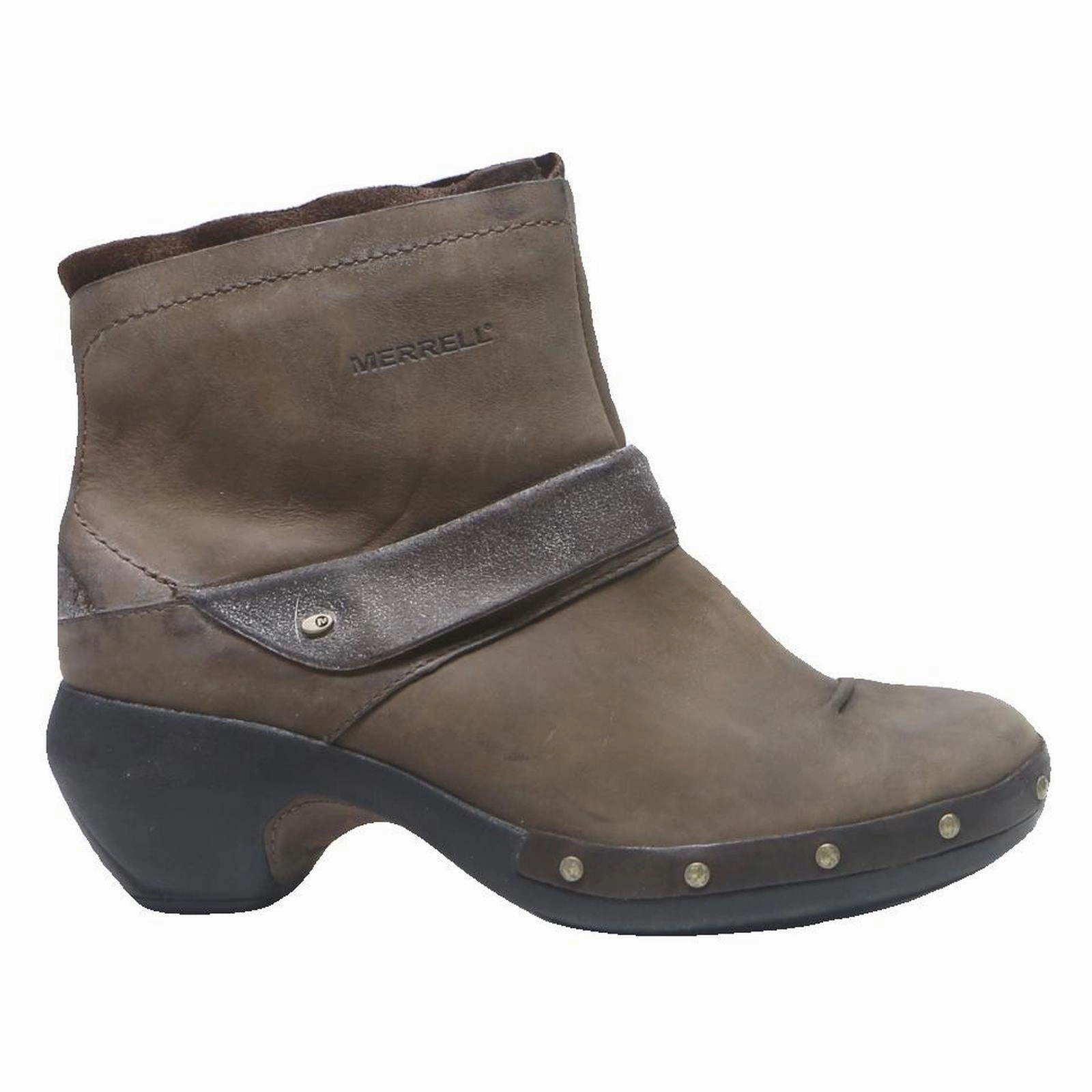 Black Military Boots MERRELL Womens Brown Leather Ankle Boots UK 4.5 Comfort Casual Outdoor