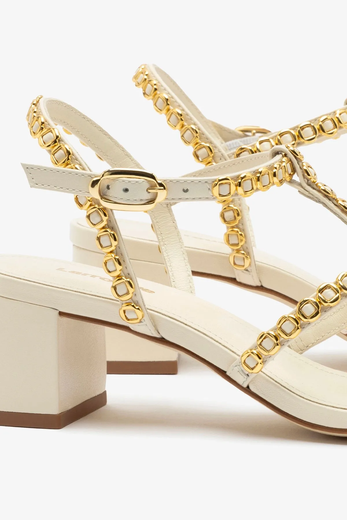 Plain Casual Shoes Milanina Block Sandal In Ivory Leather