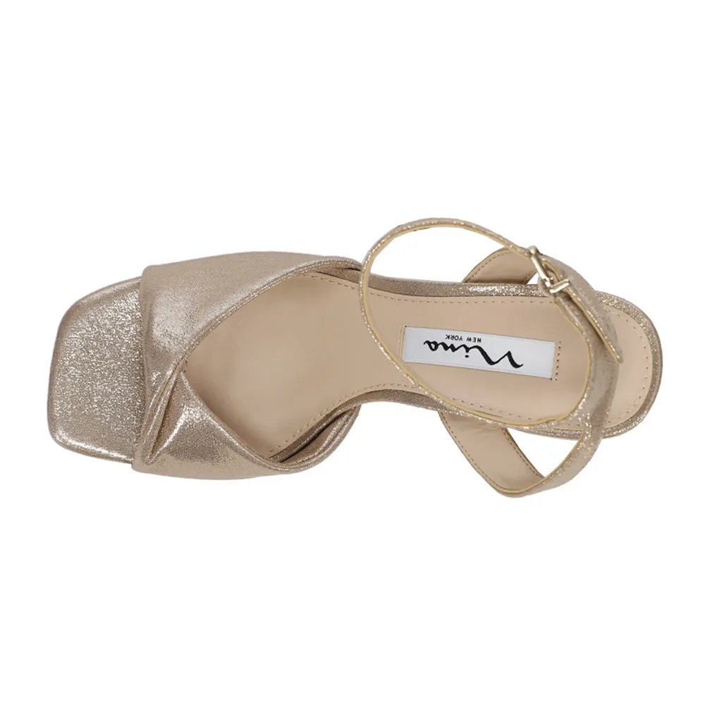 Stacie Metallic Ankle Strap Block Heel Platform Sandals Boutique Challenge Shoes Seating Casual Simple Calm