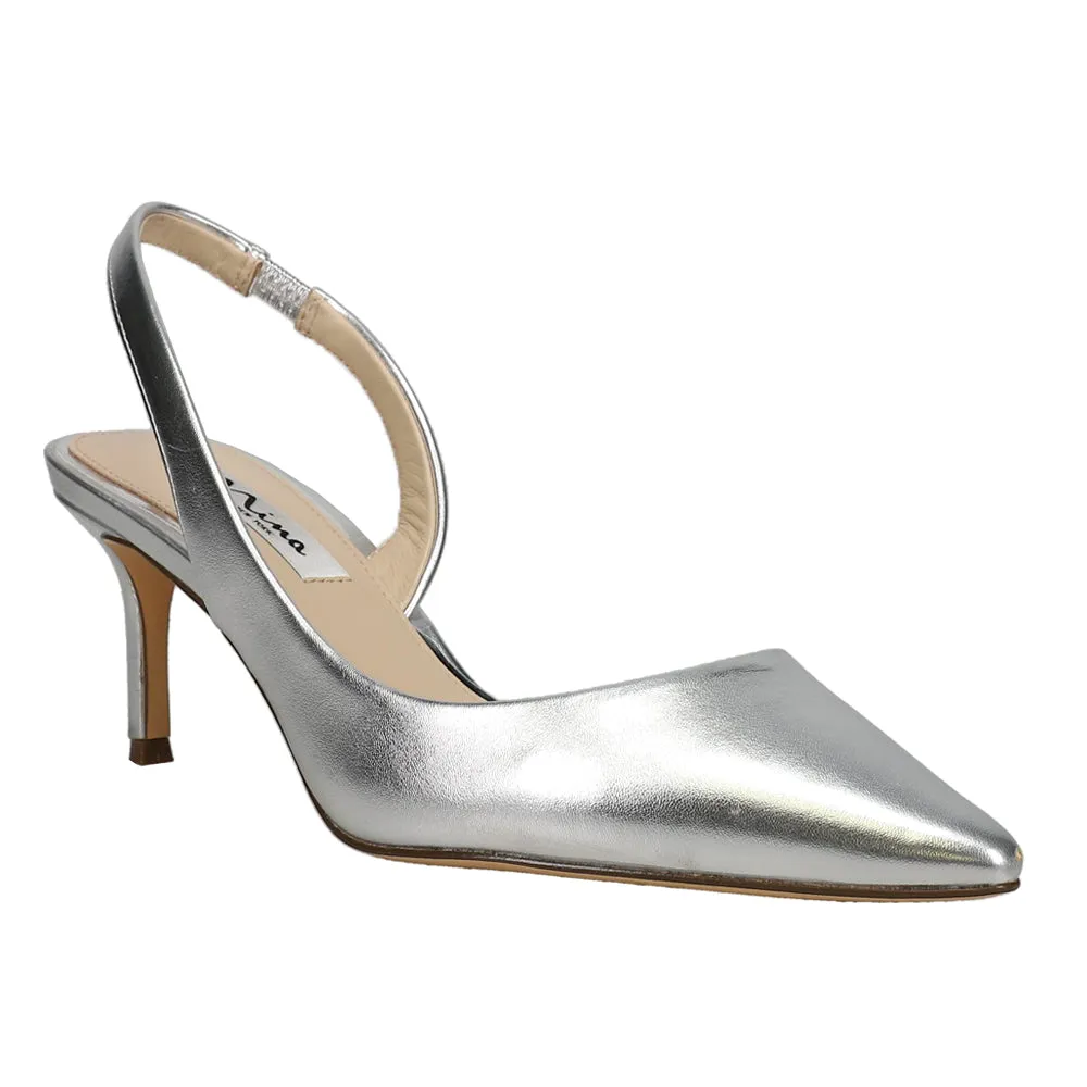 Nina60 Metallic Pointed Toe Slingback Pumps Casual Cute Shoes