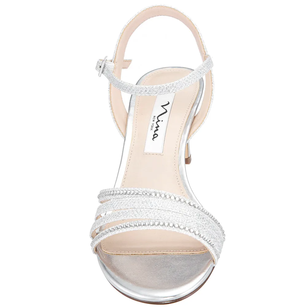 Nelena Rhinestone Metallic Glitter Ankle Strap Sandals Casual Slingback Shoes