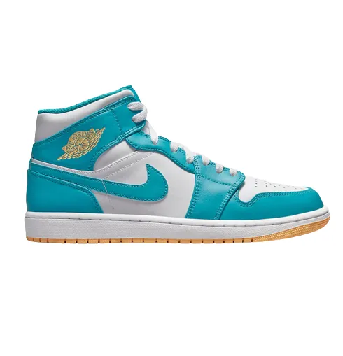 Nike Men's Air Jordan 1 Mid Shoes - Aquatone / White / Celestial Gold Everyday Sneakers