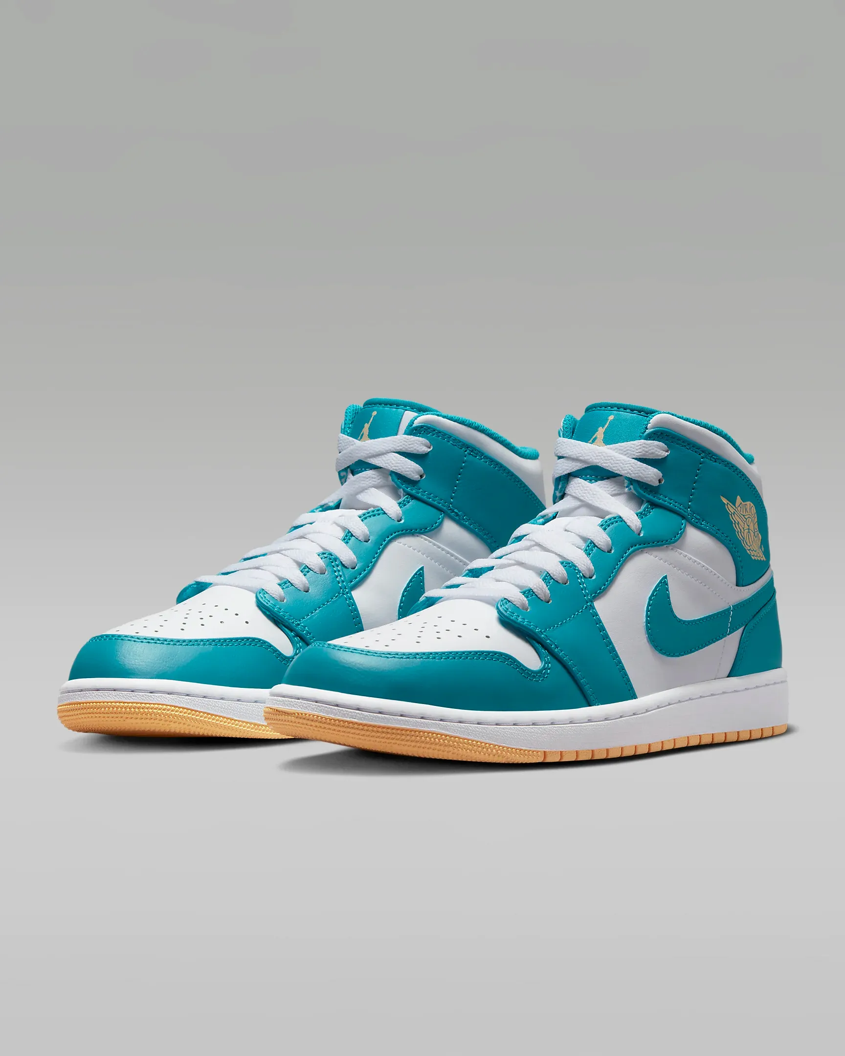 Nike Men's Air Jordan 1 Mid Shoes - Aquatone / White / Celestial Gold Sneakers Classic Leather