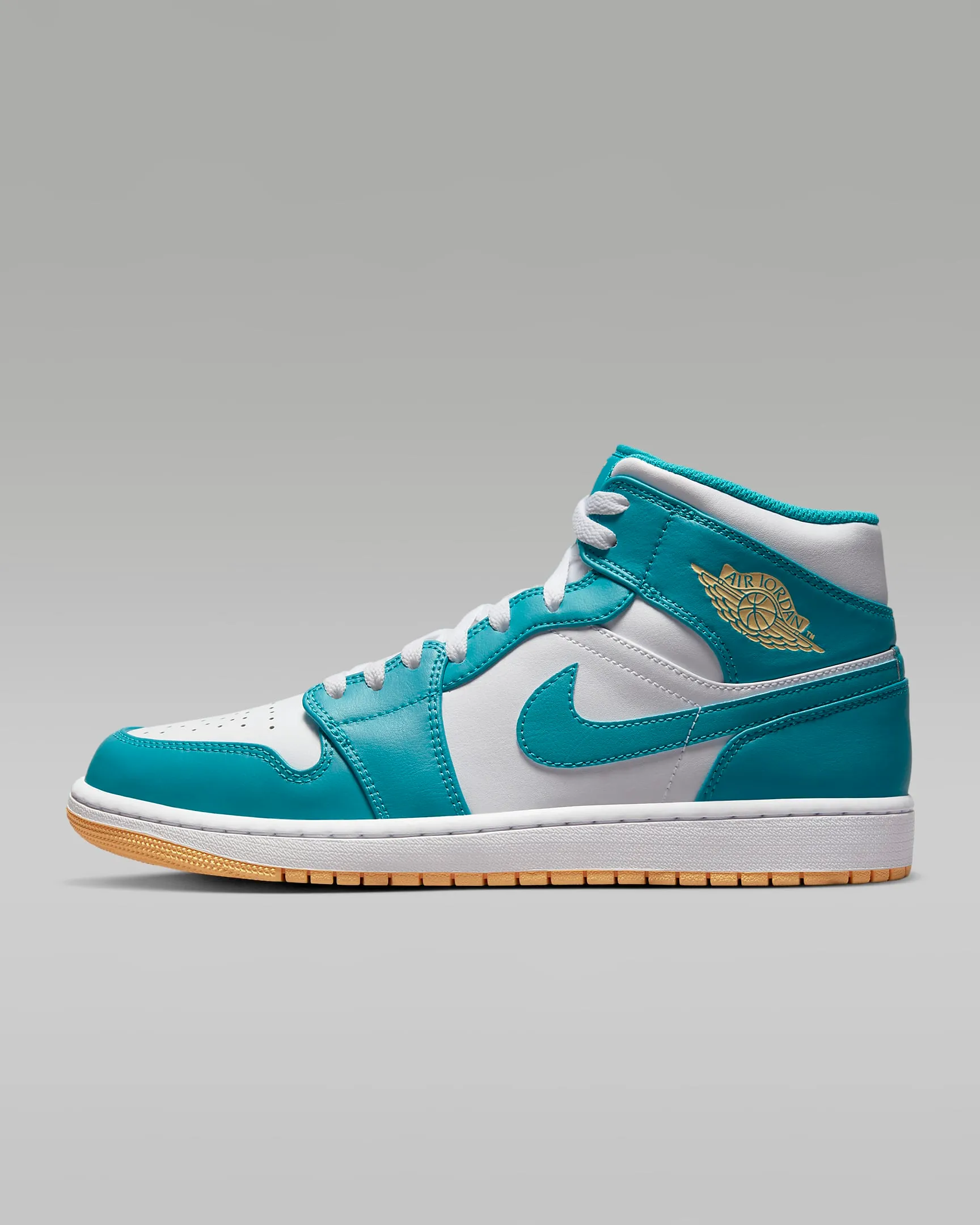Nike Men's Air Jordan 1 Mid Shoes - Aquatone / White / Celestial Gold Ssense Sneakers