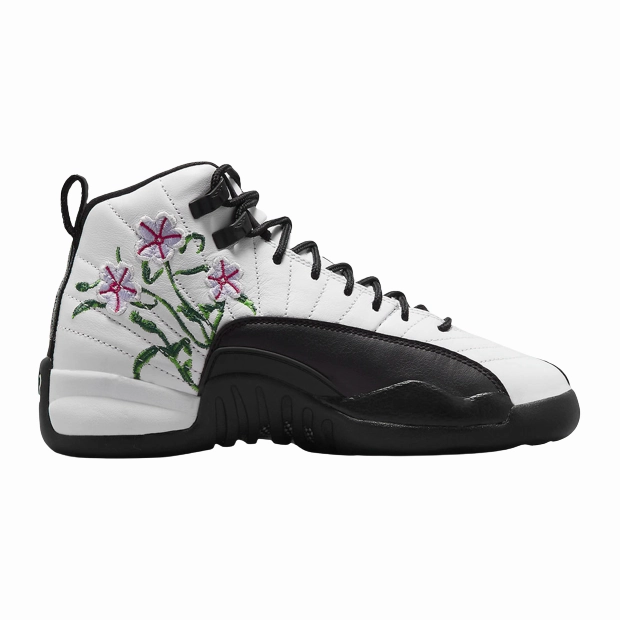Comfy Slip On Sneakers Nike Kid's Air Jordan 12 Retro GS Shoes - White / Black / Vivid Green / Lavender Mist