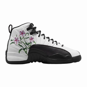 Turf Sneakers Football Nike Kid's Air Jordan 12 Retro GS Shoes - White / Black / Vivid Green / Lavender Mist